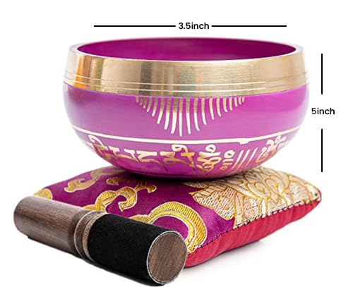 Tibetan Singing Bowl Set - Easy To Play for Beginners - Authentic Handcrafted Mindfulness Meditation Holistic Sound 7 Chakra Healing Gift by Himalayan Bazaar (Orchid) Orchid Pink - Image 8