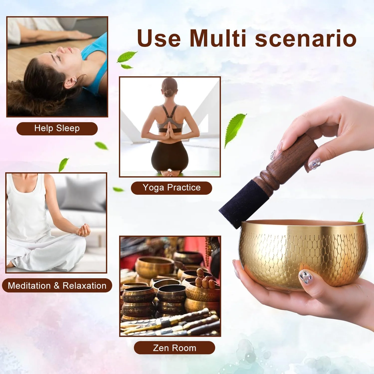 Tibetan Singing Bowl Set — Meditation Sound Bowl Handcrafted in Nepal, Long Lasting Sound for Deep Calming Relaxation, Meditation, and Sound Bowl Healing | Includes Mallet & Cushion(5") (4") 4" - Image 4