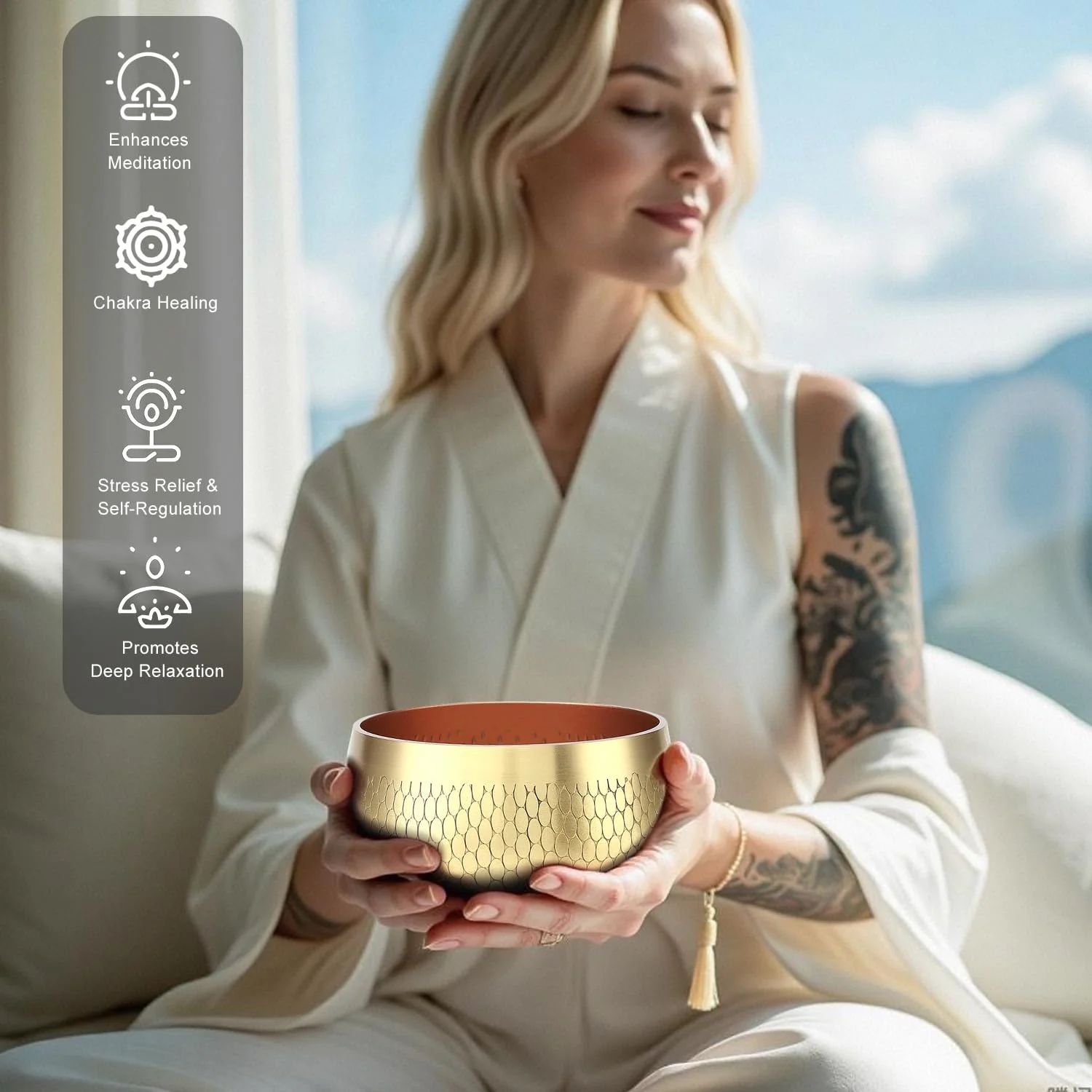 Tibetan Singing Bowl Set — Meditation Sound Bowl Handcrafted in Nepal, Long Lasting Sound for Deep Calming Relaxation, Meditation, and Sound Bowl Healing | Includes Mallet & Cushion(5") (4") 4" - Image 5