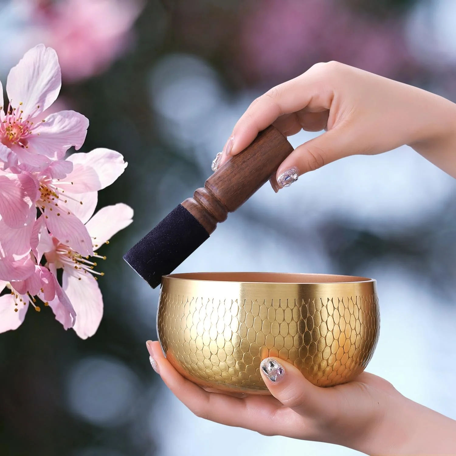 Tibetan Singing Bowl Set — Meditation Sound Bowl Handcrafted in Nepal, Long Lasting Sound for Deep Calming Relaxation, Meditation, and Sound Bowl Healing | Includes Mallet & Cushion(5") (4") 4" - Image 8