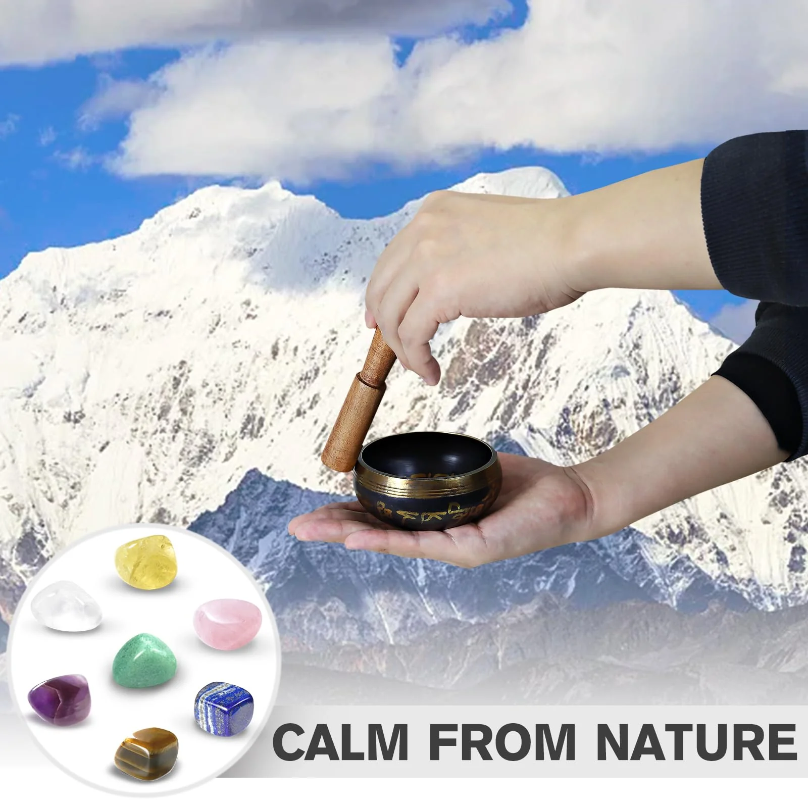 Tibetan Singing Bowl Set, Pure Timbre - Pure and ethereal, Chakra Sound Healing, for Meditation balancing Mindfulness and Stress Relief, Unique Spiritual Gifts for Women and Men (Brass, 3.2-4 inch) - Image 4
