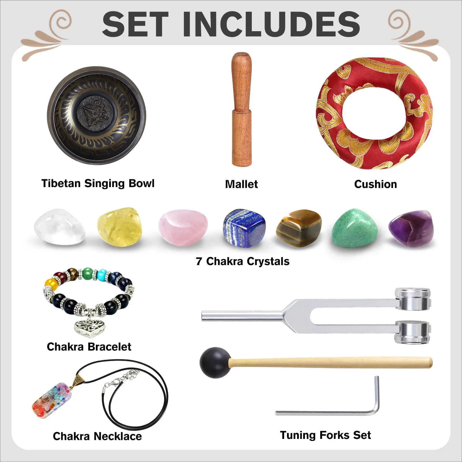 Tibetan Singing Bowl Set, Pure Timbre - Pure and ethereal, Chakra Sound Healing, for Meditation balancing Mindfulness and Stress Relief, Unique Spiritual Gifts for Women and Men (Brass, 3.2-4 inch) - Image 6