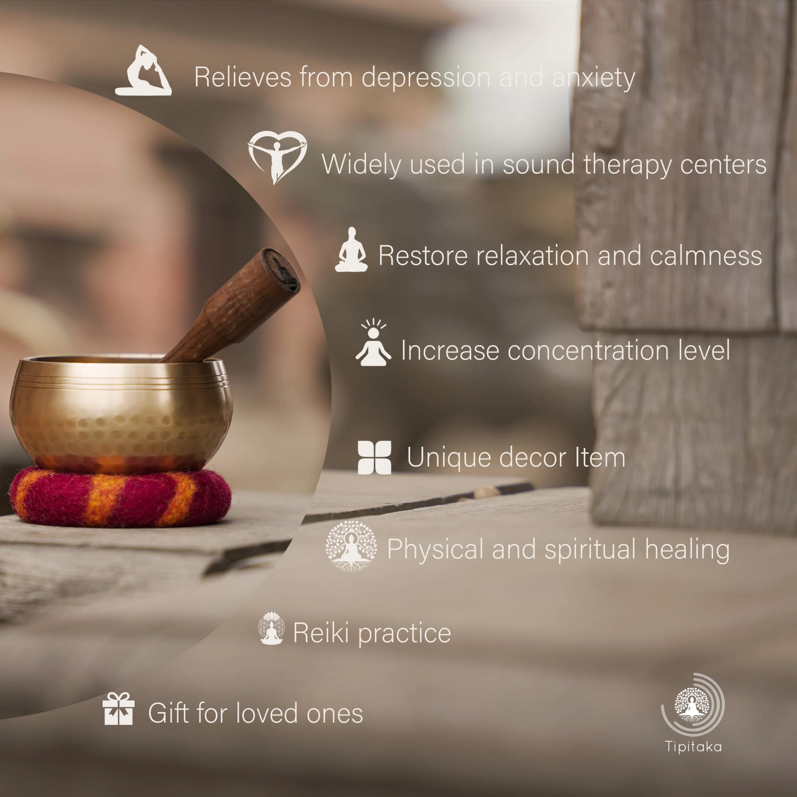 Tibetan Singing Bowl Set - Yoga and Meditation Sound Healing -for Stress Relief and Mindful Living -100% Hand-hammered in Nepal Sound Bowl for Meditation (Bronze 4 inch) Bronze 4 inch - Image 5