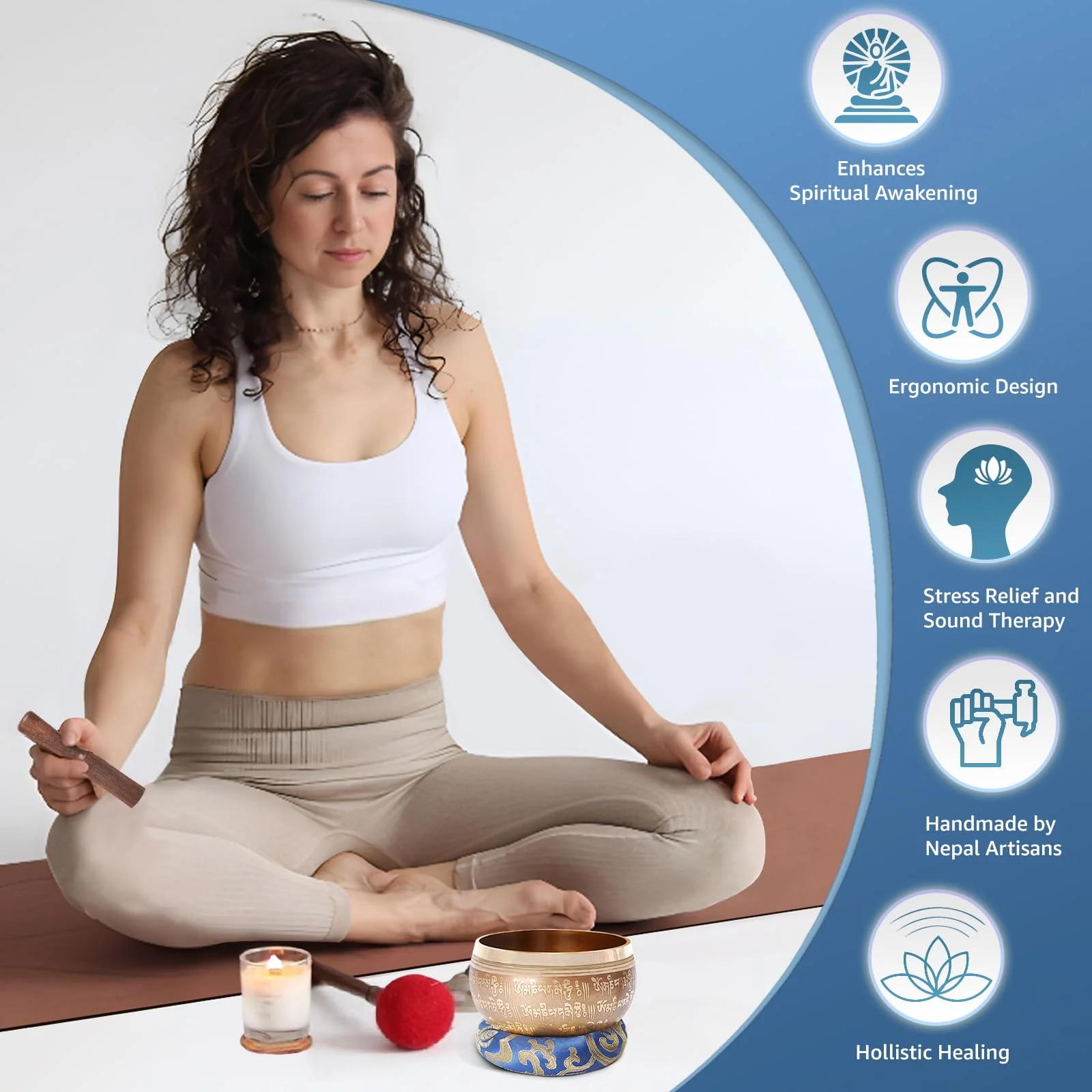 Tibetan Singing Bowls Set, SHANSHUI Meditation Sound Bowl hand Hammered in Nepal For Yoga, Mindfulness, Healing & Chakra Balancing 4 in Blue - Image 2