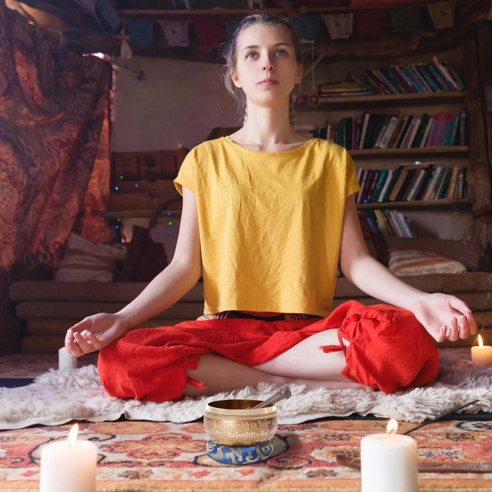 Tibetan Singing Bowls Set, SHANSHUI Meditation Sound Bowl hand Hammered in Nepal For Yoga, Mindfulness, Healing & Chakra Balancing 4 in Blue - Image 4