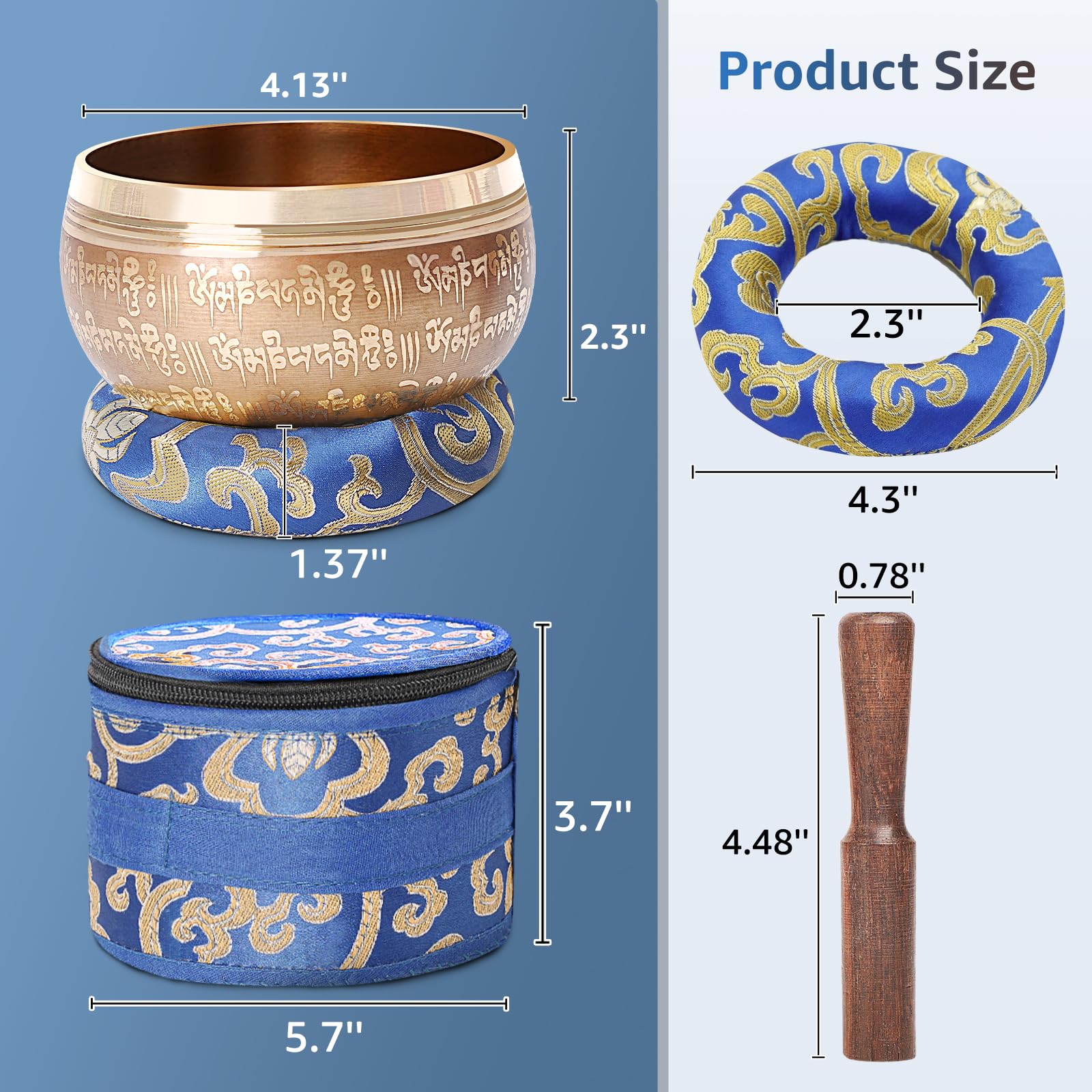 Tibetan Singing Bowls Set, SHANSHUI Meditation Sound Bowl hand Hammered in Nepal For Yoga, Mindfulness, Healing & Chakra Balancing 4 in Blue - Image 5