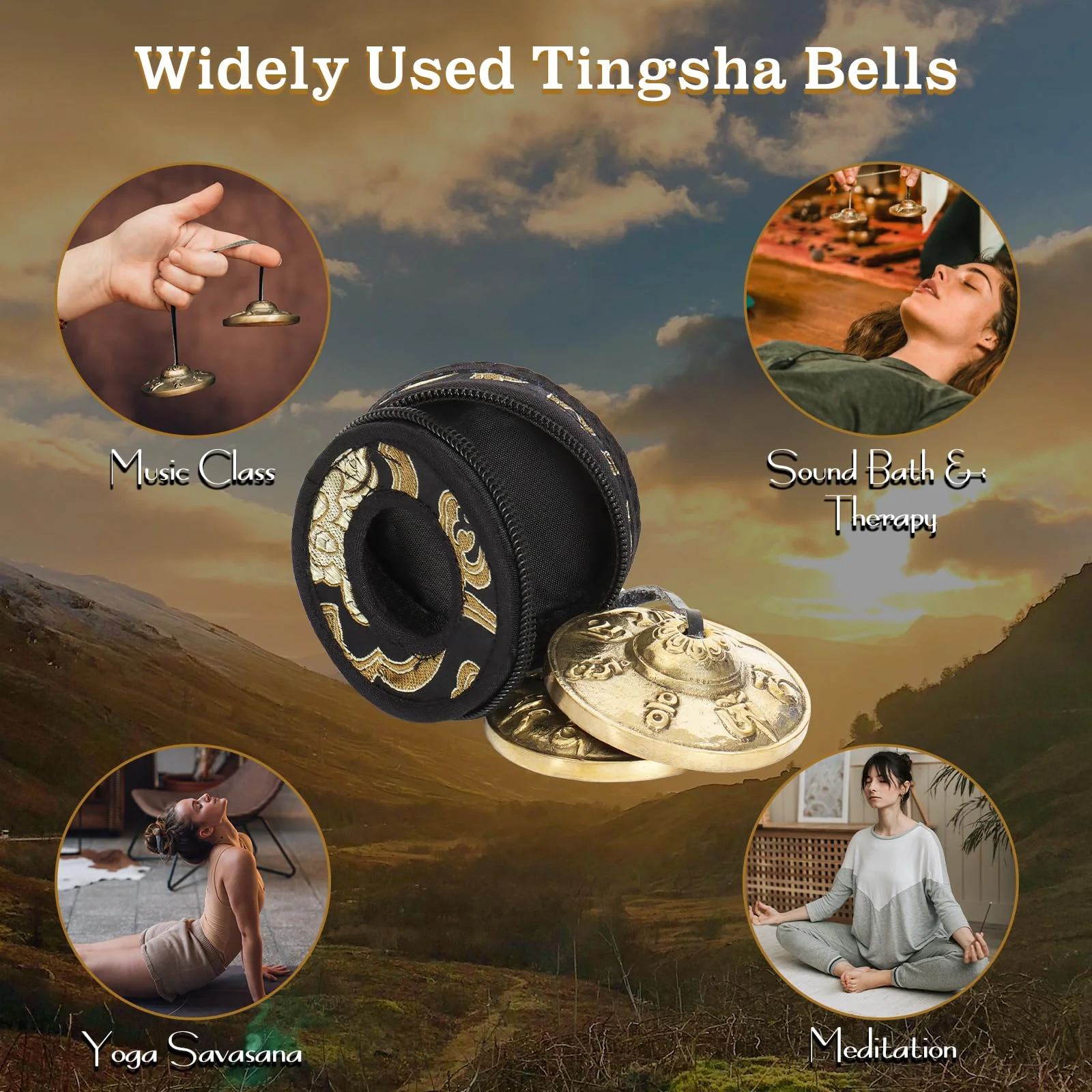 Tibetan Tingsha Cymbals Meditation Bells Spiritual Gifts for Women Meditation Accessory for Spiritual Healing Mindfulness Sound Healing—Om Mane Padme Hum Symbols Embossed (Black) Black - Image 7