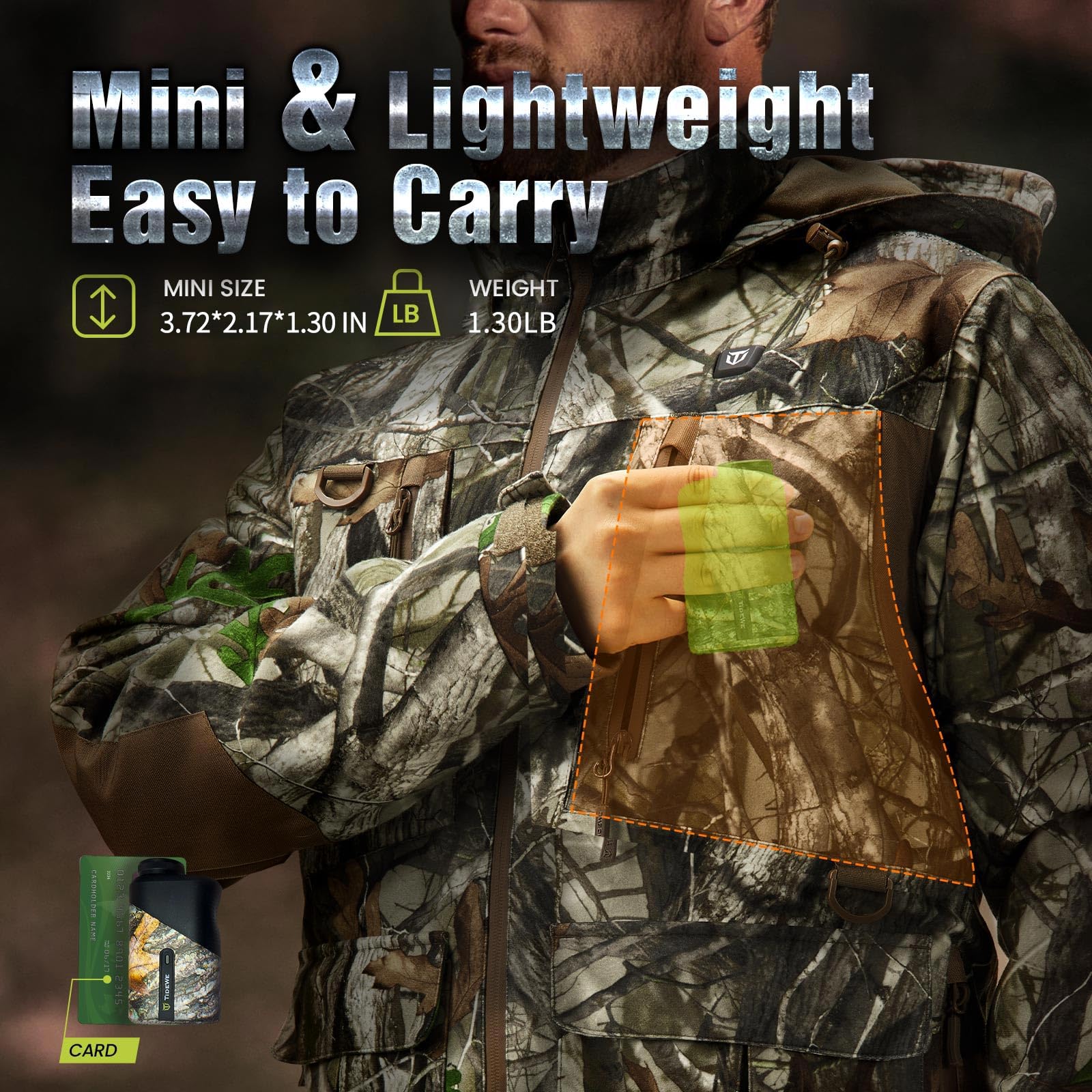 TIDEWE Hunting Rangefinder Mini with Rechargeable Battery, 875Y Laser Range Finder 6.5X Magnification, Distance/Angle/Speed/Scan Multi Functional Waterproof Rangefinder with Case (Leaf Camo) - Image 5