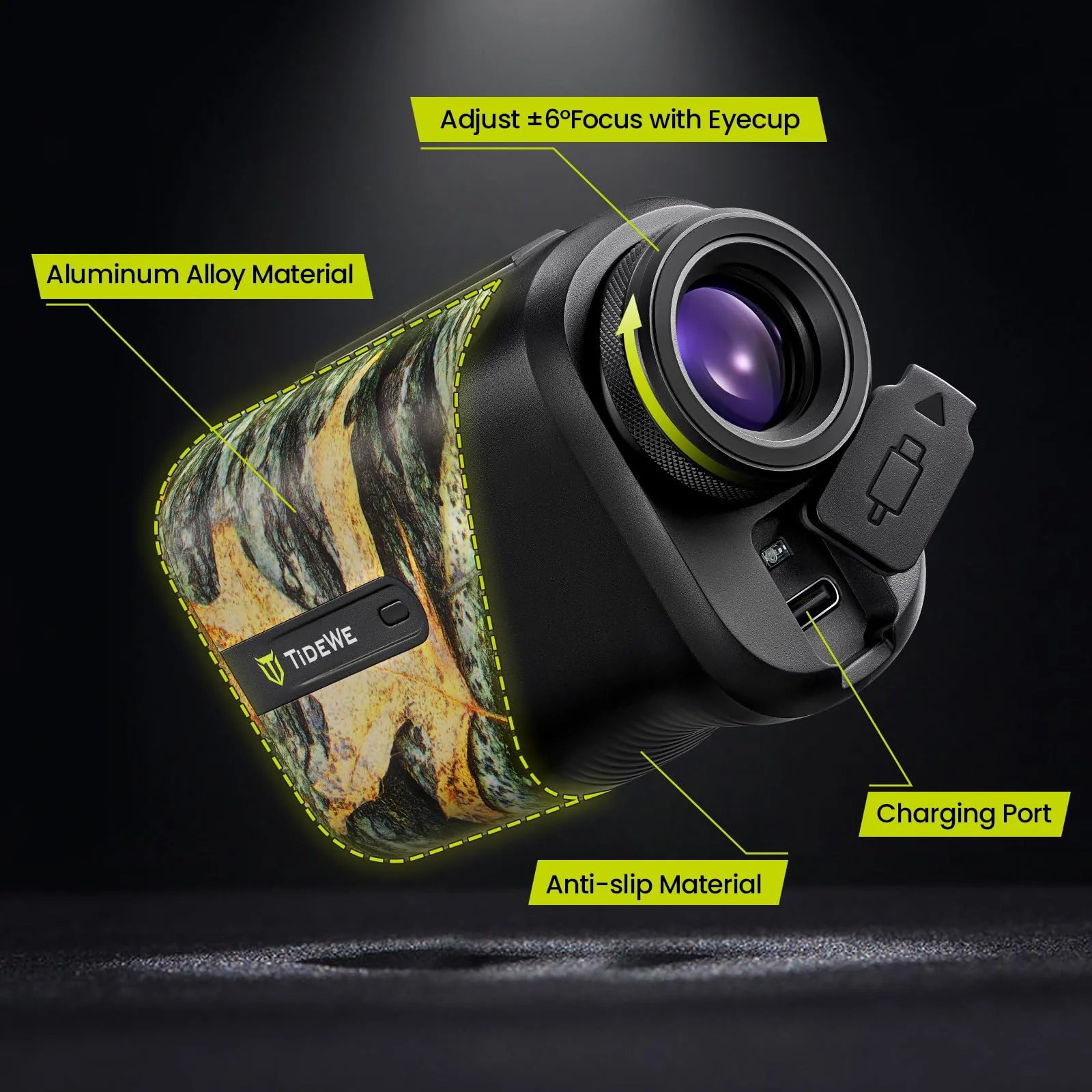 TIDEWE Hunting Rangefinder Mini with Rechargeable Battery, 875Y Laser Range Finder 6.5X Magnification, Distance/Angle/Speed/Scan Multi Functional Waterproof Rangefinder with Case (Leaf Camo) - Image 6