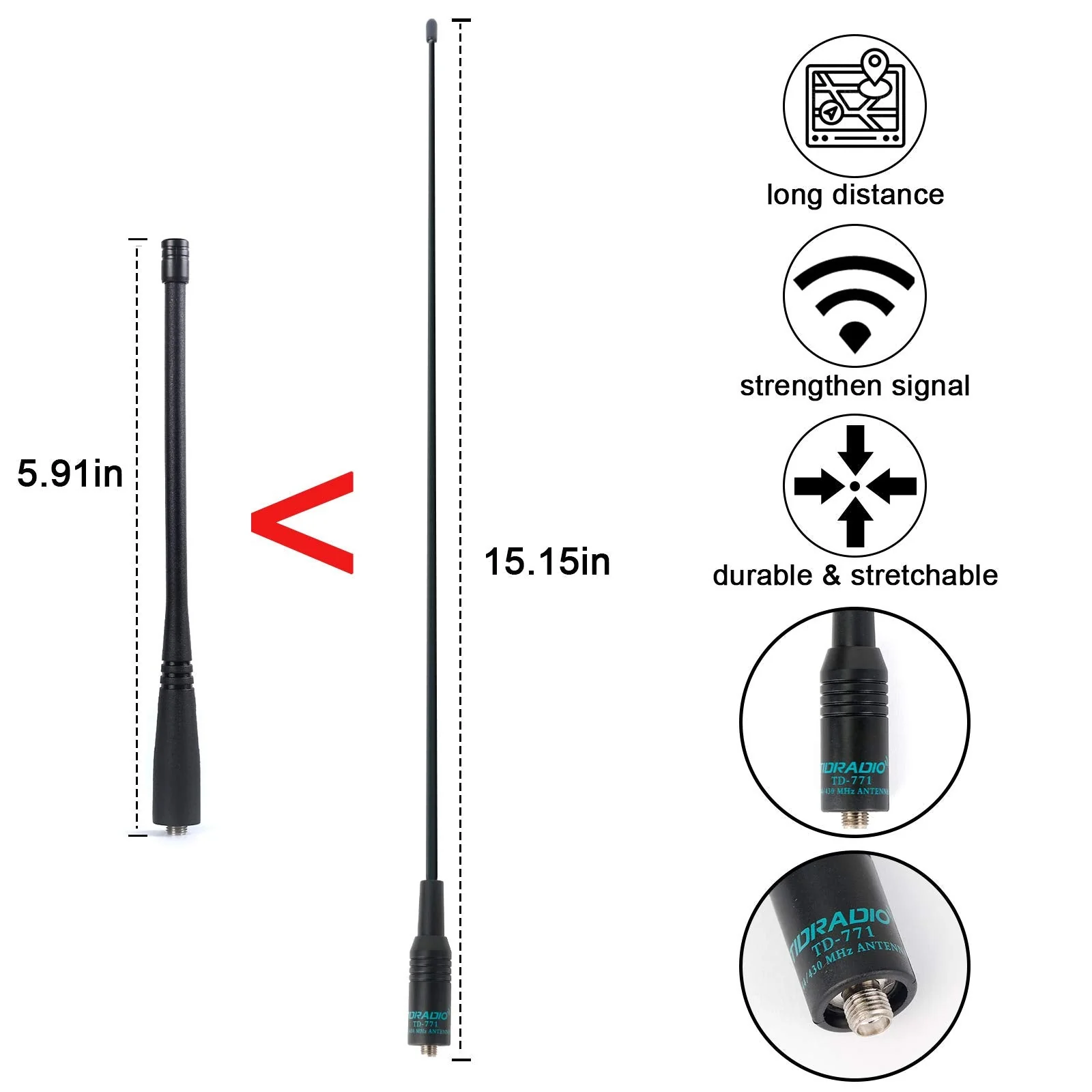 TIDRADIO Air Band Antenna &Police Band (2 Pack, 120/300MHz), for BAOFENG 5RM 5RX A36Plus UV-K5 TD-H3 Ham GMRS Radio Walkie Talkie, SMA-F 2Pack (Air band 15.15" 120/300MHz) - Image 2