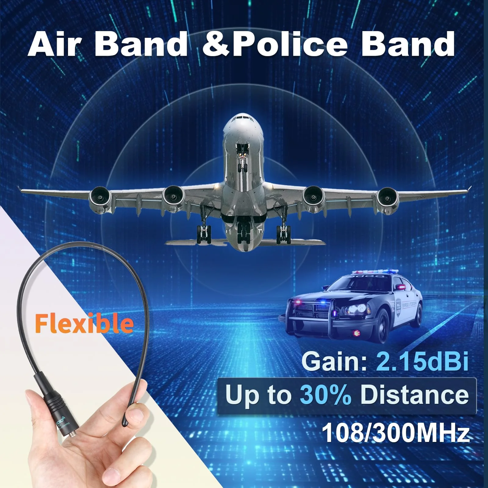 TIDRADIO Air Band Antenna &Police Band (2 Pack, 120/300MHz), for BAOFENG 5RM 5RX A36Plus UV-K5 TD-H3 Ham GMRS Radio Walkie Talkie, SMA-F 2Pack (Air band 15.15" 120/300MHz) - Image 4