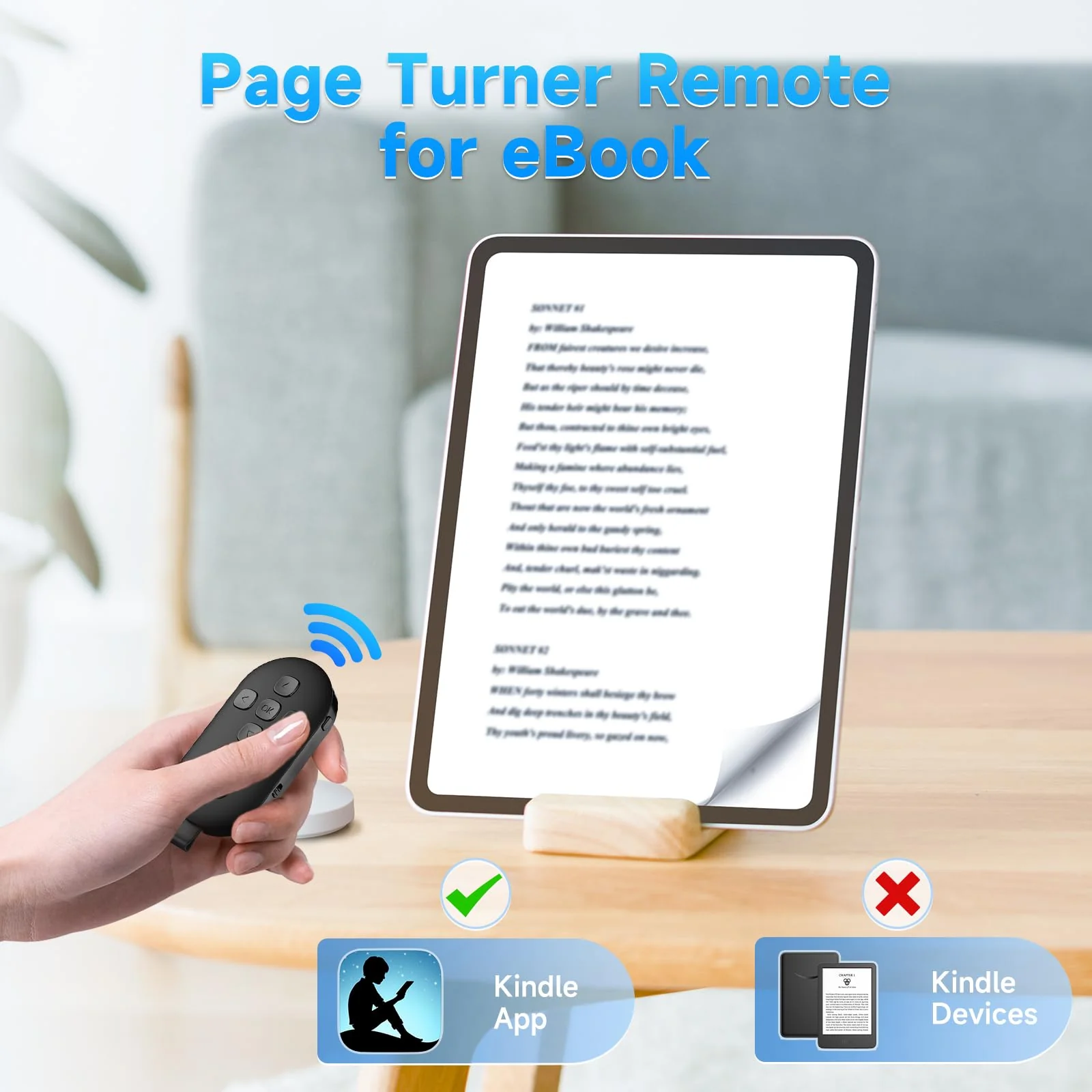 TIK Tok Bluetooth Remote Control, Page Turner for Kindle App ebooks, Camera Remote Shutter Button, Wireless Short Videos Scrolling Ring Rechargeable, for Smartphones and Tablets(Black) - Image 4