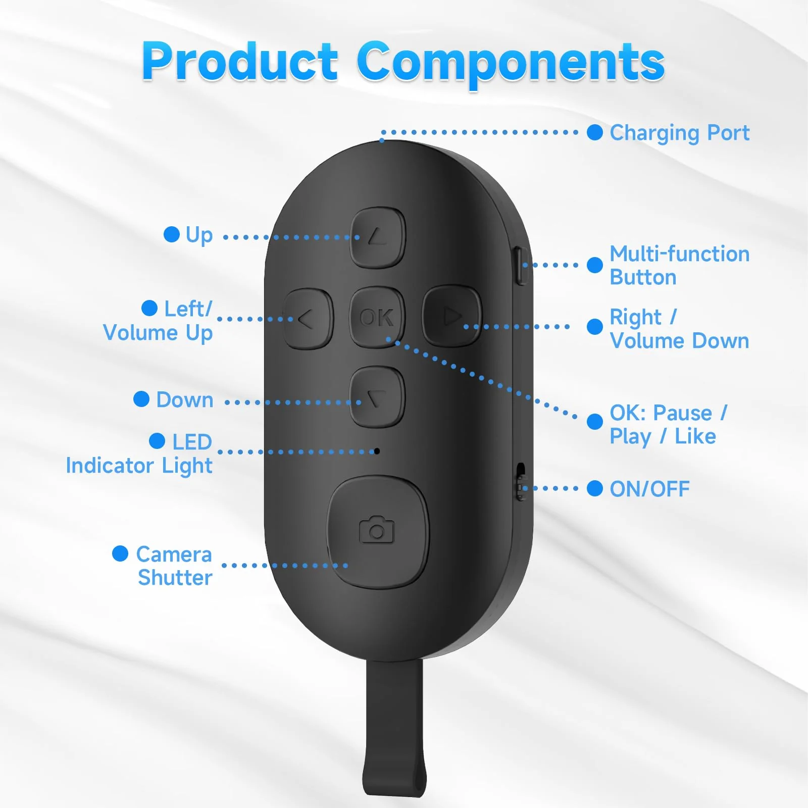 TIK Tok Bluetooth Remote Control, Page Turner for Kindle App ebooks, Camera Remote Shutter Button, Wireless Short Videos Scrolling Ring Rechargeable, for Smartphones and Tablets(Black) - Image 6