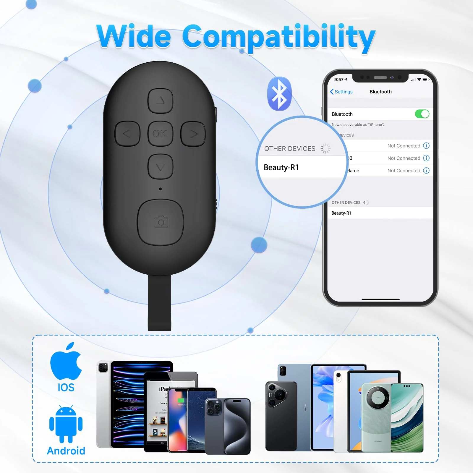 TIK Tok Bluetooth Remote Control, Page Turner for Kindle App ebooks, Camera Remote Shutter Button, Wireless Short Videos Scrolling Ring Rechargeable, for Smartphones and Tablets(Black) - Image 7