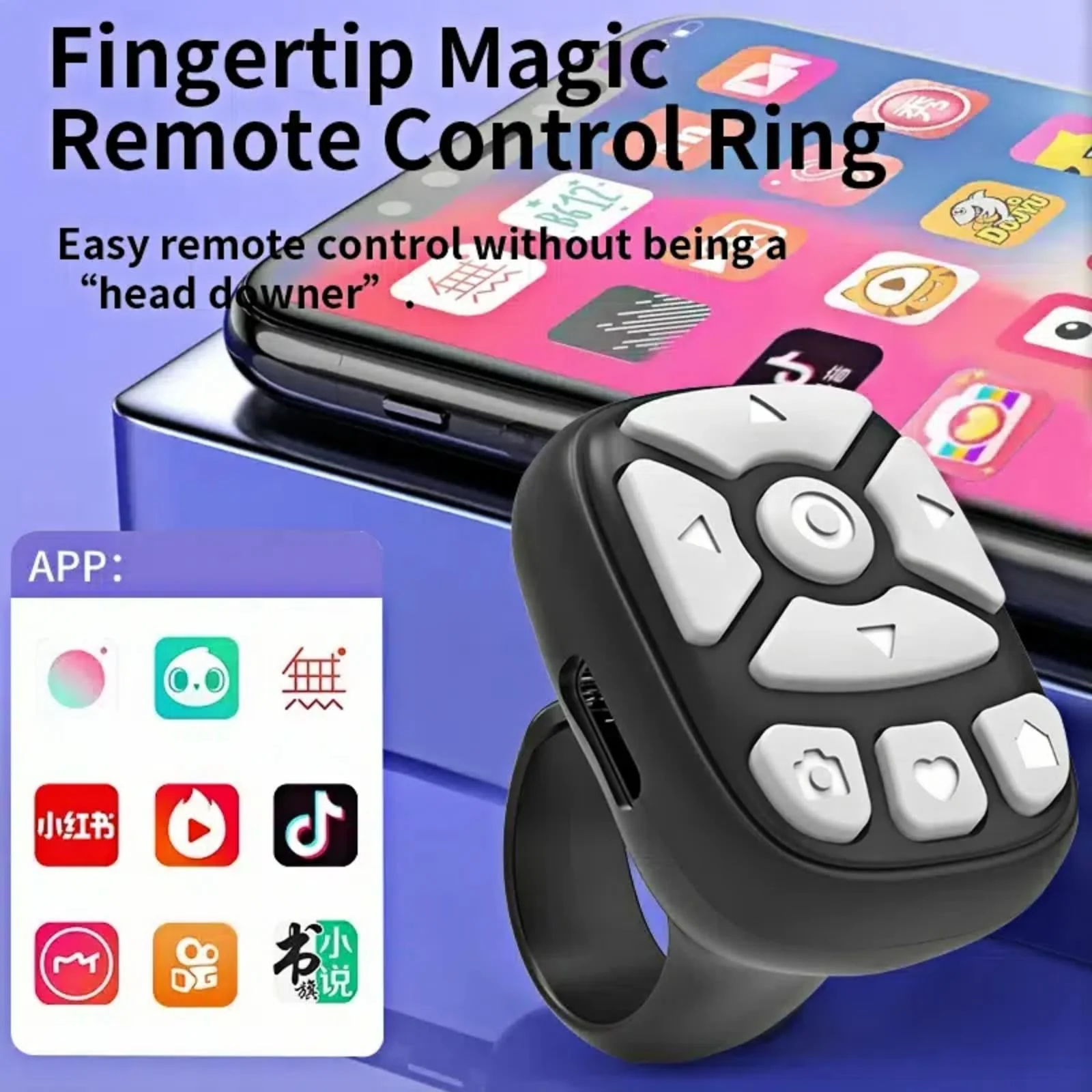 TikTok Scrolling Ring,fingertip Wireless Bluetooth Remote Control,Wireless Bluetooth Remote Control, Video Scrolling Ring Remote Control Bluetooth Ring Scroller, Scrolling Rings Rechargeable (Black) Black - Image 6