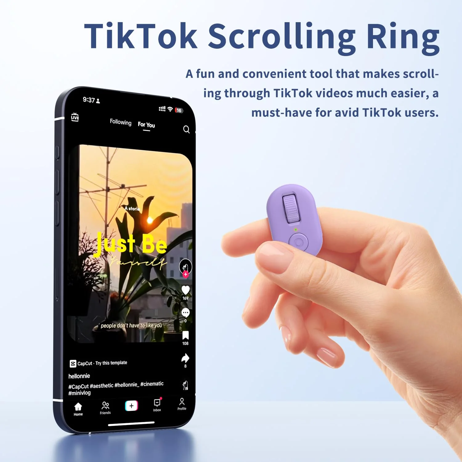 Tiktok Scrolling Ring, Page Turner for iPad & Android Tablet Ebook Reading, Bluetooth Connected, Remote Control for iPhone Series, iPad, Android Phone, and More Purple - Image 2