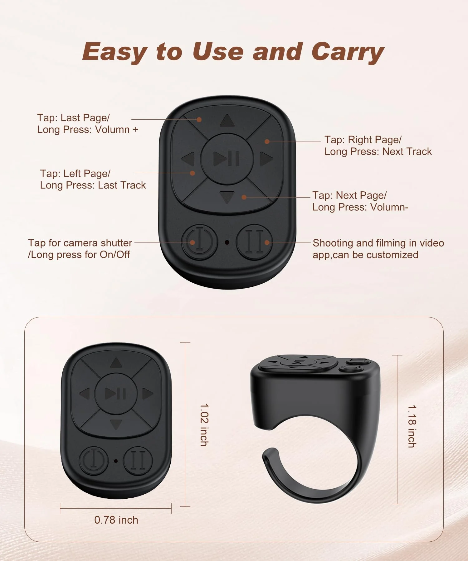 TikTok Scrolling Ring - Remote Control for TikTok, Bluetooth Page Turner Ring Scroller for iPhone iPad, Camera Shutter Short Video and Music Remote Controller, iOS Android Phone Compatible Black - Image 5
