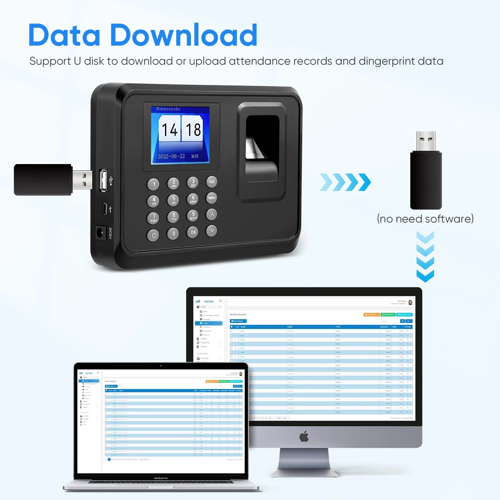 Time recording for small businesses, no network required, working time recording with auto calculation function, stamp clock, time recording with fingerprint - Image 2