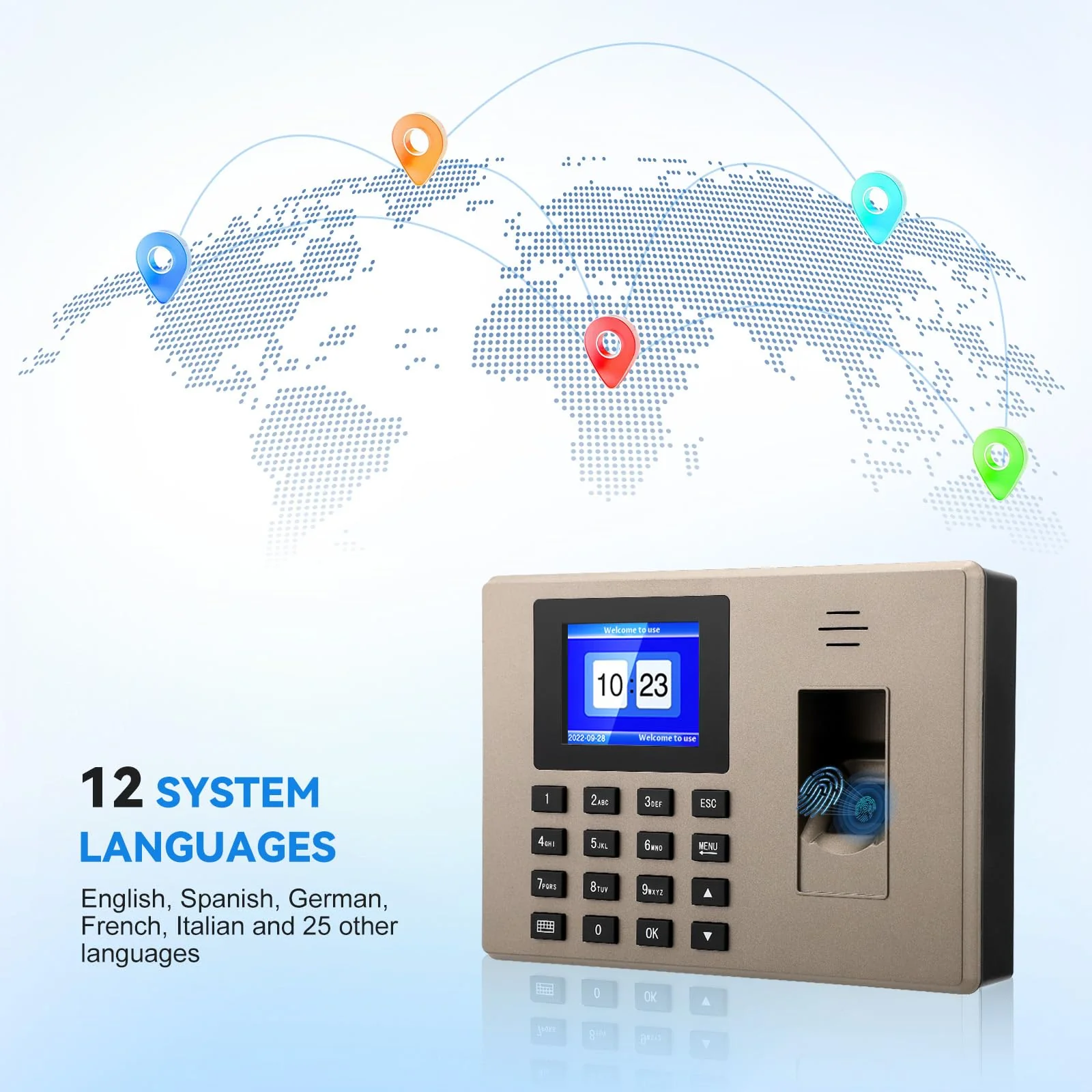 Time Tracking for Small Businesses, Multilingual, with Fingerprint & Pin Input, 1000 Fingerprint & 1000 ID, Employee Time Tracking Device, Working Time Tracking for Small Businesses - Image 4