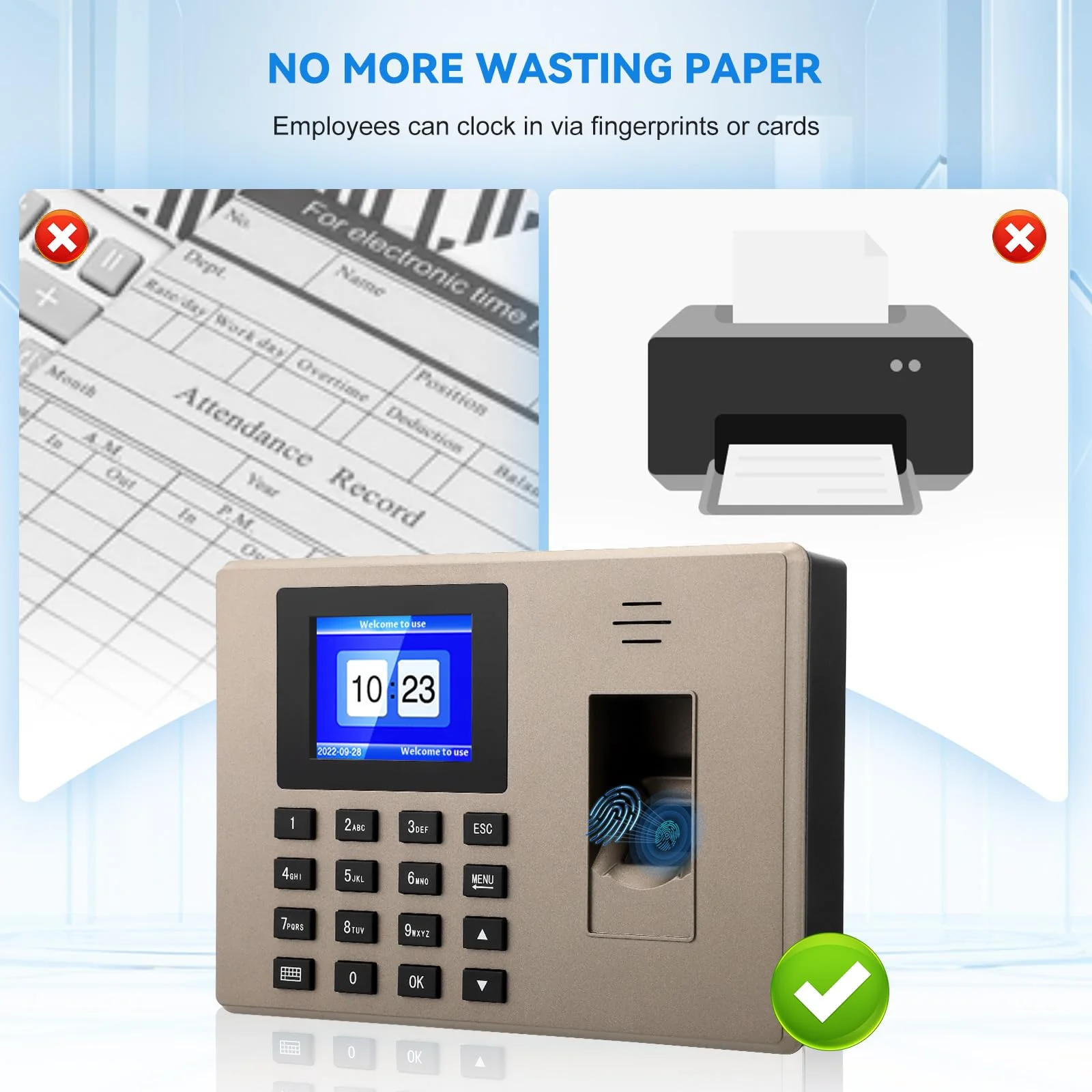 Time Tracking for Small Businesses, Multilingual, with Fingerprint & Pin Input, 1000 Fingerprint & 1000 ID, Employee Time Tracking Device, Working Time Tracking for Small Businesses - Image 9