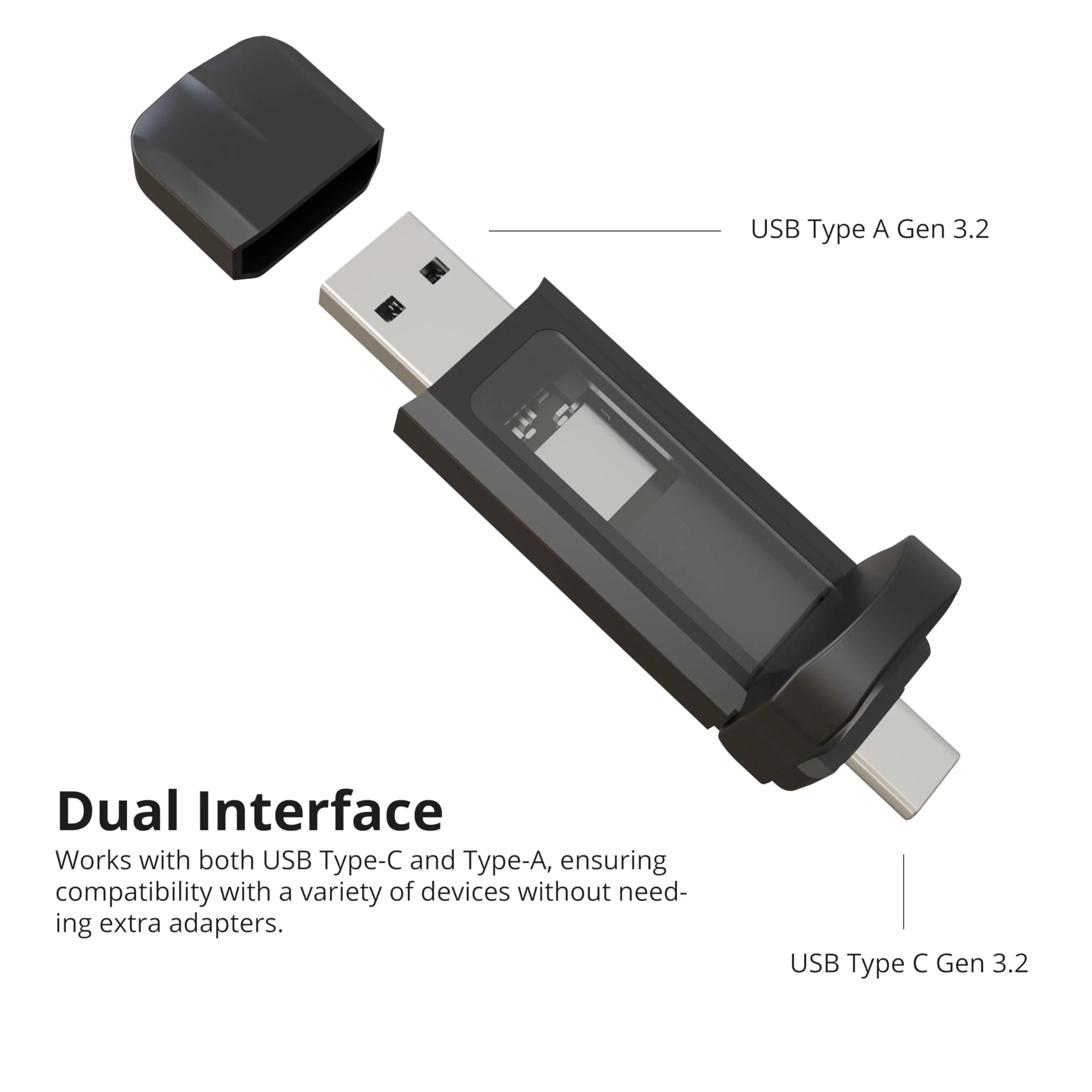 Timetec 256GB Pro Portable USB 3.2 Gen 2 Type-C/Type-A SSD Read Speed 1000MB/s Solid State Drive Stick - Image 2