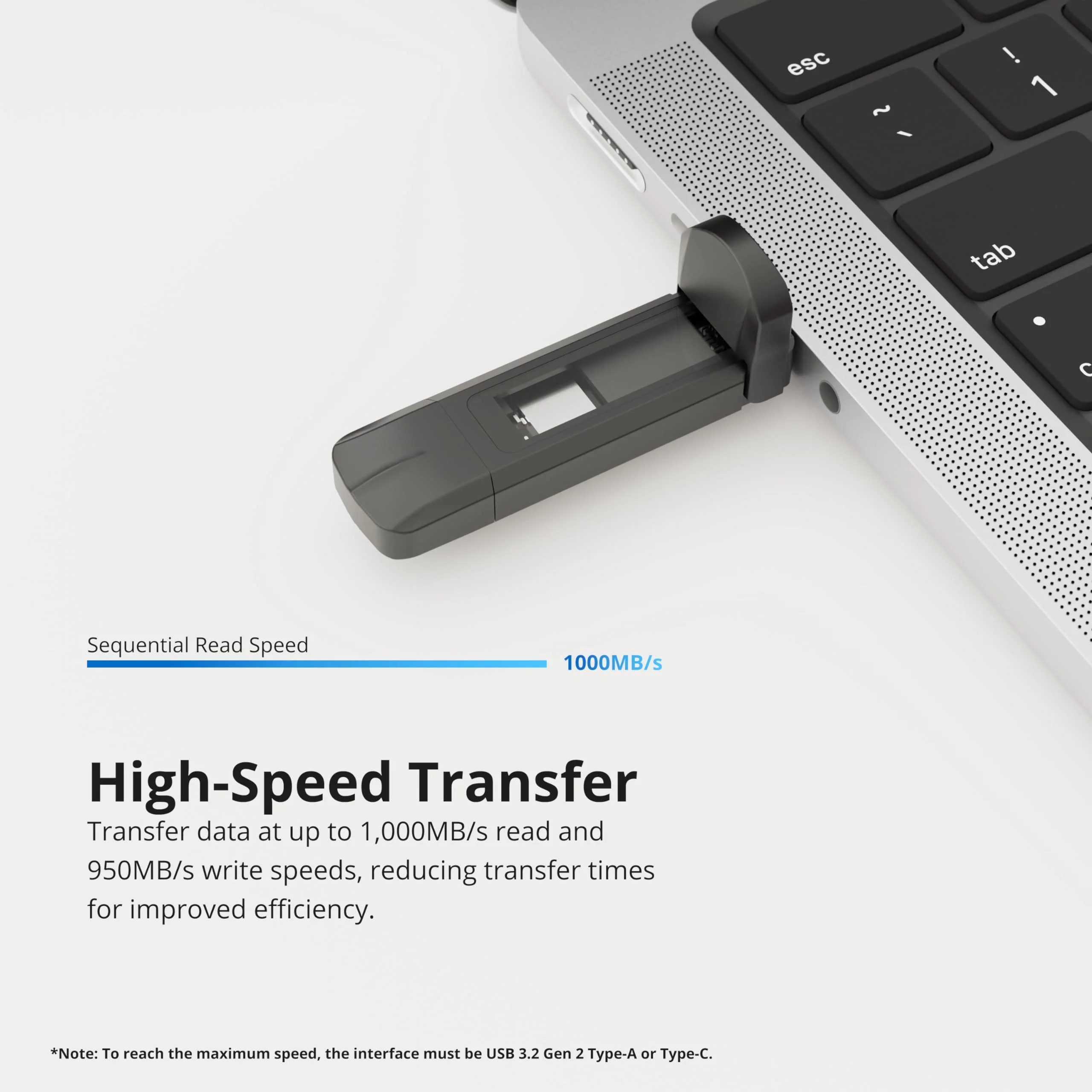 Timetec 256GB Pro Portable USB 3.2 Gen 2 Type-C/Type-A SSD Read Speed 1000MB/s Solid State Drive Stick - Image 3