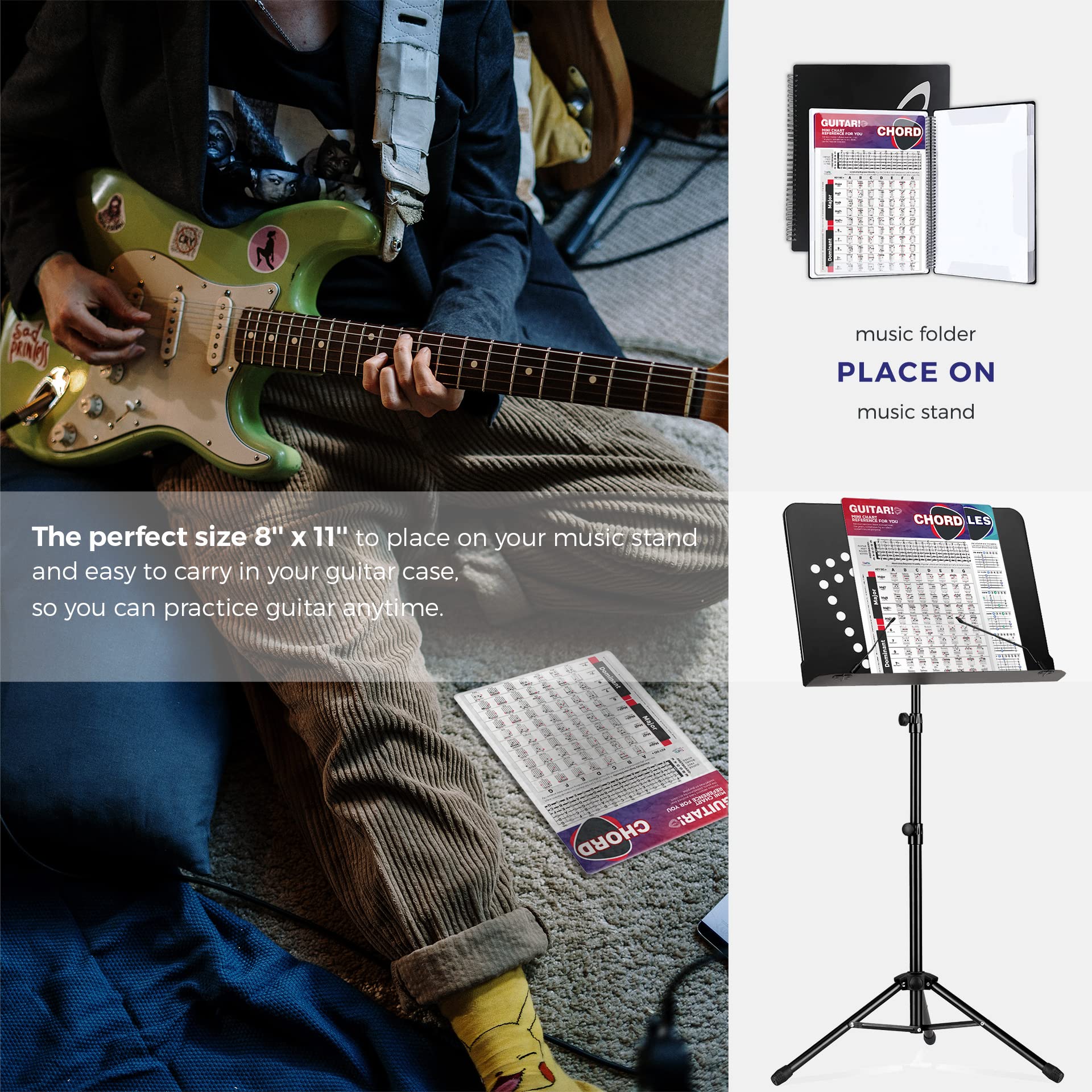 TiMitA Guitar Chord Chart of Essential Chords | Scales | Triads | Circle of Fifths, 8'' x 11'' Visual Chords Reference Guide Charts for Beginners, Guitar Theory Cheatsheets of Acoustic Electric Guitar 8x11 inch - Image 5