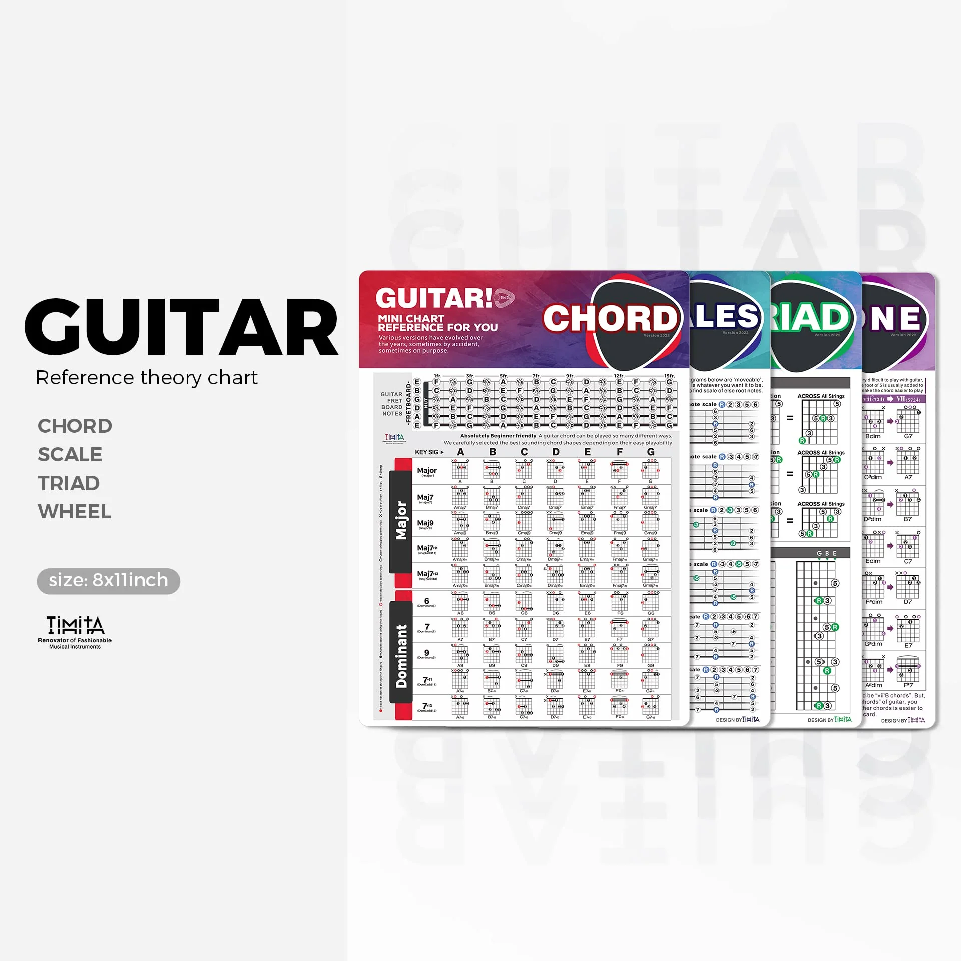 TiMitA Guitar Chord Chart of Essential Chords | Scales | Triads | Circle of Fifths, 8'' x 11'' Visual Chords Reference Guide Charts for Beginners, Guitar Theory Cheatsheets of Acoustic Electric Guitar 8x11 inch - Image 6
