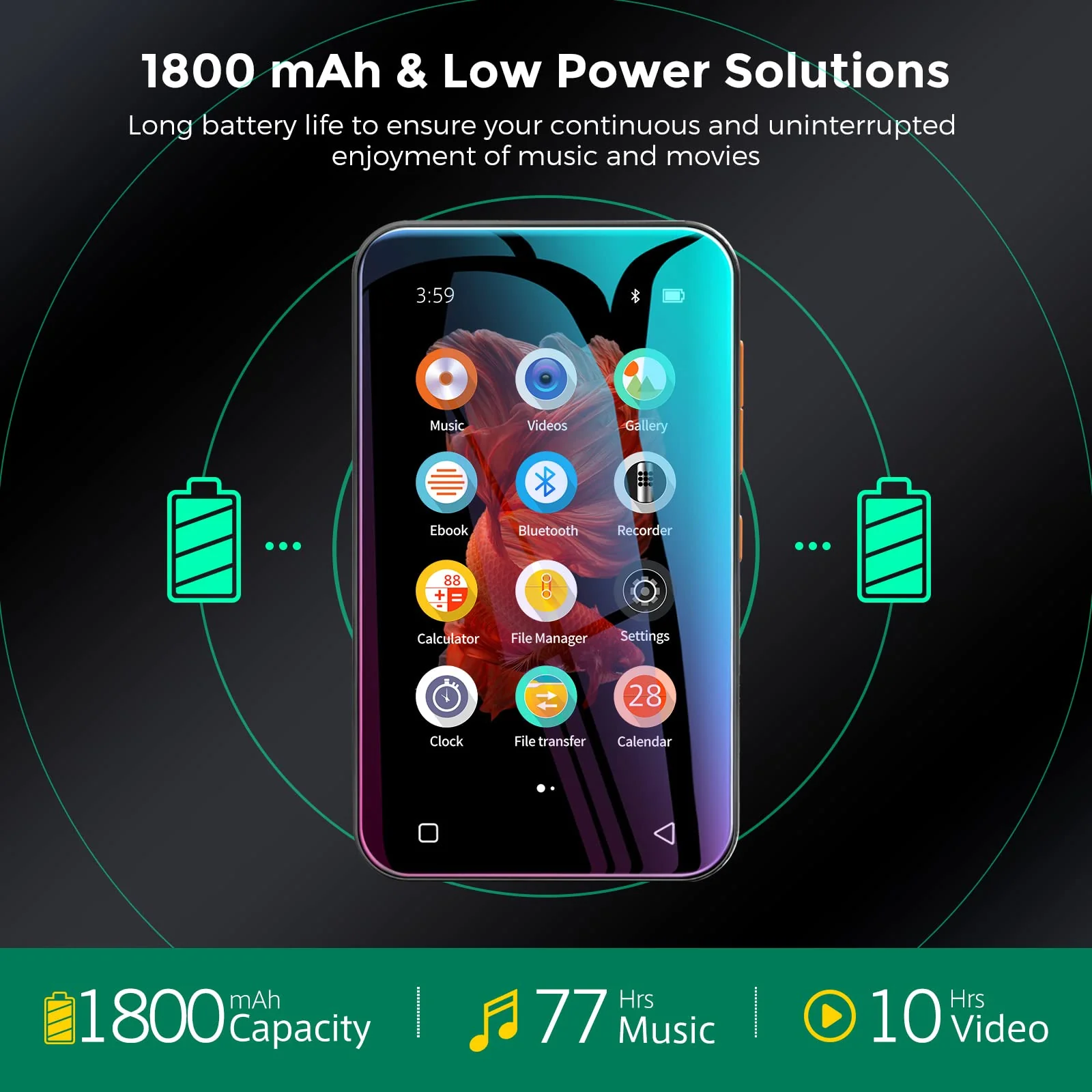 TIMMKOO MP3 Player with Bluetooth, 4.0" Full Touchscreen Mp4 Mp3 Player with Speaker, Portable HiFi Sound Mp3 Music Player with Bluetooth, Voice Recorder, E-Book, Supports up to 512GB TF Card (Black) Black - Image 5