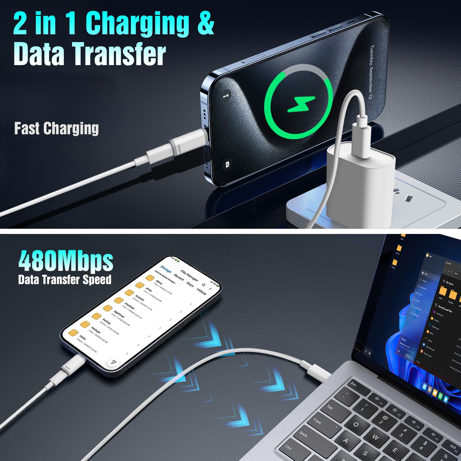 TiMOVO Adapter for Lightning Female to USB C Male Adapter, 4 Pack Adapter for Lightning USB-C Adapter, Data Sync Charger for i-Phone 15/16 Pro/Pro Max/Plus, iPad Pro/Air, Not for Audio/OTG White&Gray - Image 4