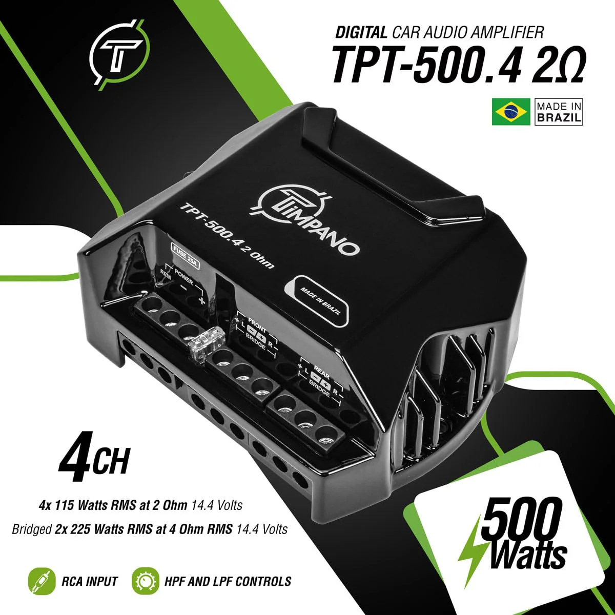 Timpano TPT500.4 Compact 4 Channel Car Audio Amplifier, 4 x 125 Watts at 2 Ohm, Mini Stereo 12 Volts Full Range Class D Amp Bridgeable - Image 5