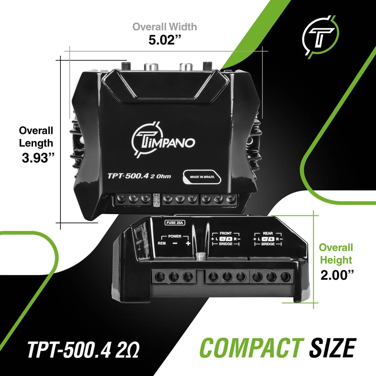 Timpano TPT500.4 Compact 4 Channel Car Audio Amplifier, 4 x 125 Watts at 2 Ohm, Mini Stereo 12 Volts Full Range Class D Amp Bridgeable - Image 6