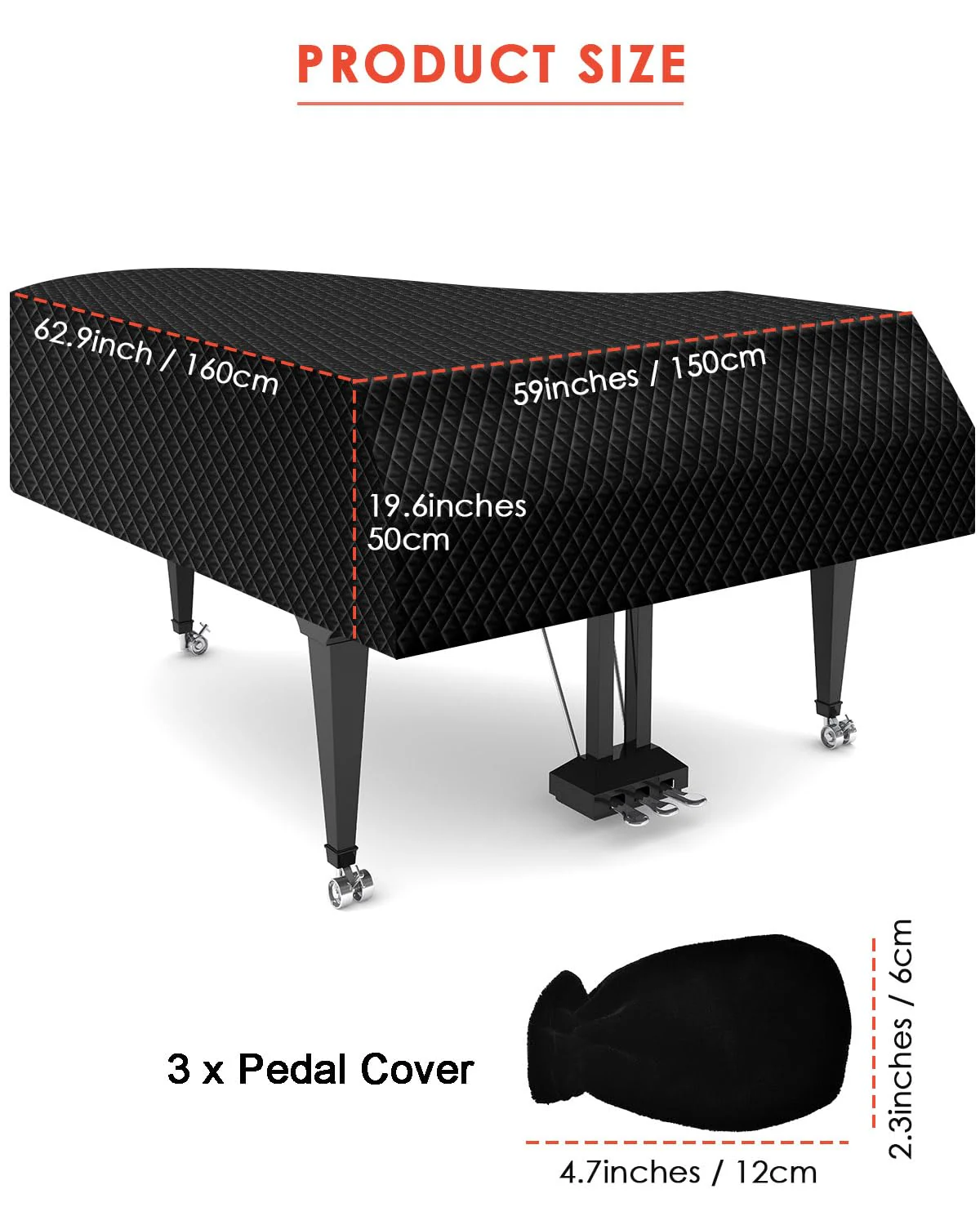 TINDTOP Thickened Grand Piano Cover, Thicken Cotton Lining Baby Piano Cover, Waterproof Washable Soft Bordered Decorated Full Triangle Piano Protective Cover Thickened, S - 62.99in/160cm - Image 3