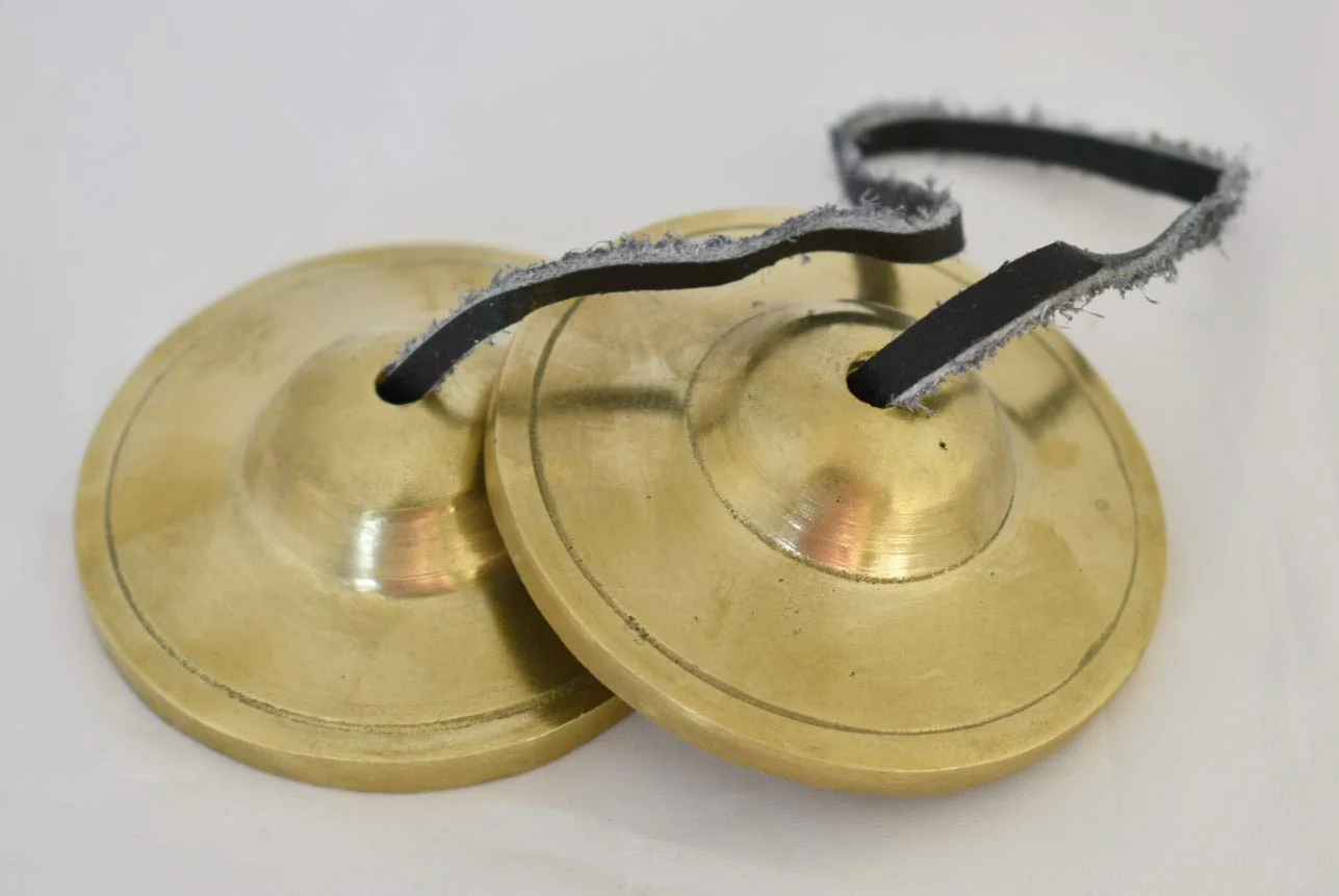 Tingsha/Tibetan Meditation Bell/Finger Cymbals with free Silk Case by Nepalese Handicraft Zone (Plain Golden) Plain Golden - Image 2