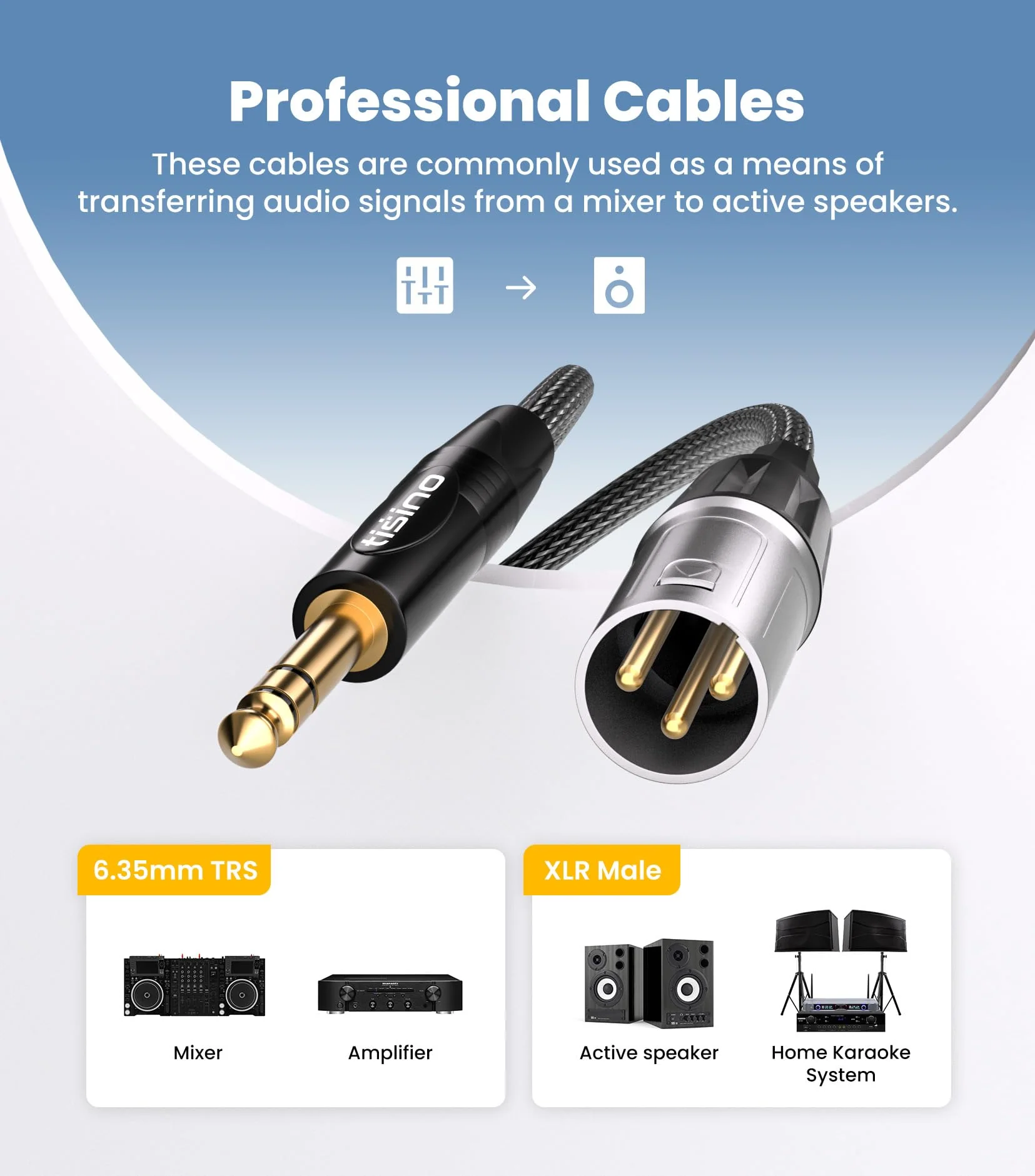 Tisino 1/4" to XLR Cable, 6.35mm TRS to XLR Male Nylon Braid Quarter inch TRS to XLR Male Balanced Interconnect Microphone Cord Patch Cable - 10ft 10 feet - Image 3