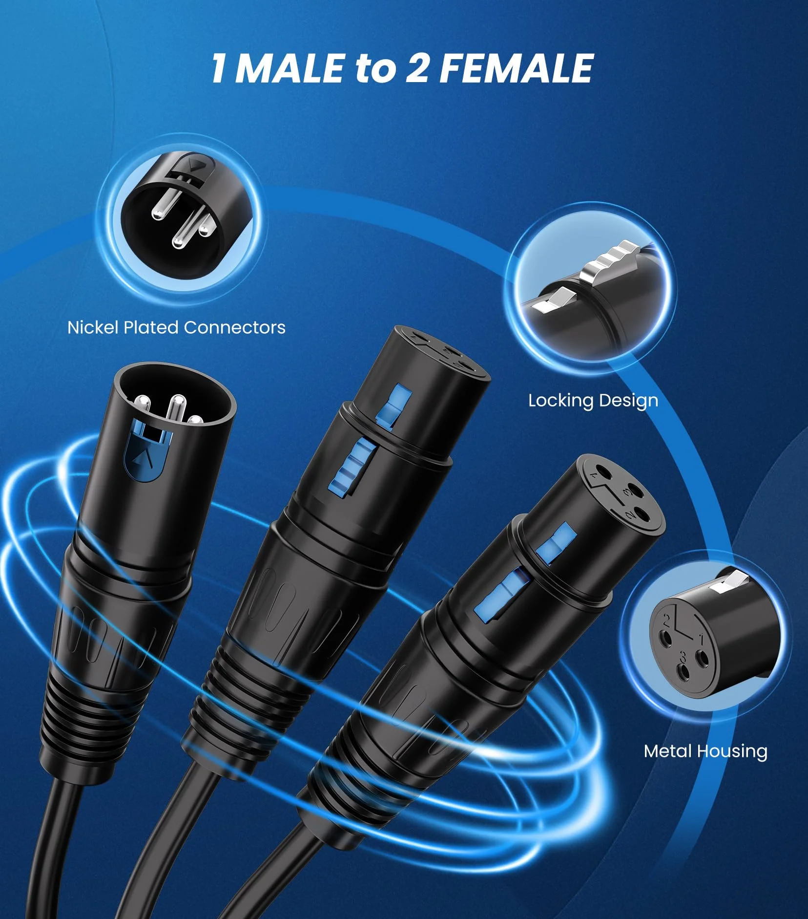 Tisino 10 Feet XLR Y-Splitter Cable, 2 Female to 1 Male, Balanced Mic Adaptor, 3M Black - Image 3