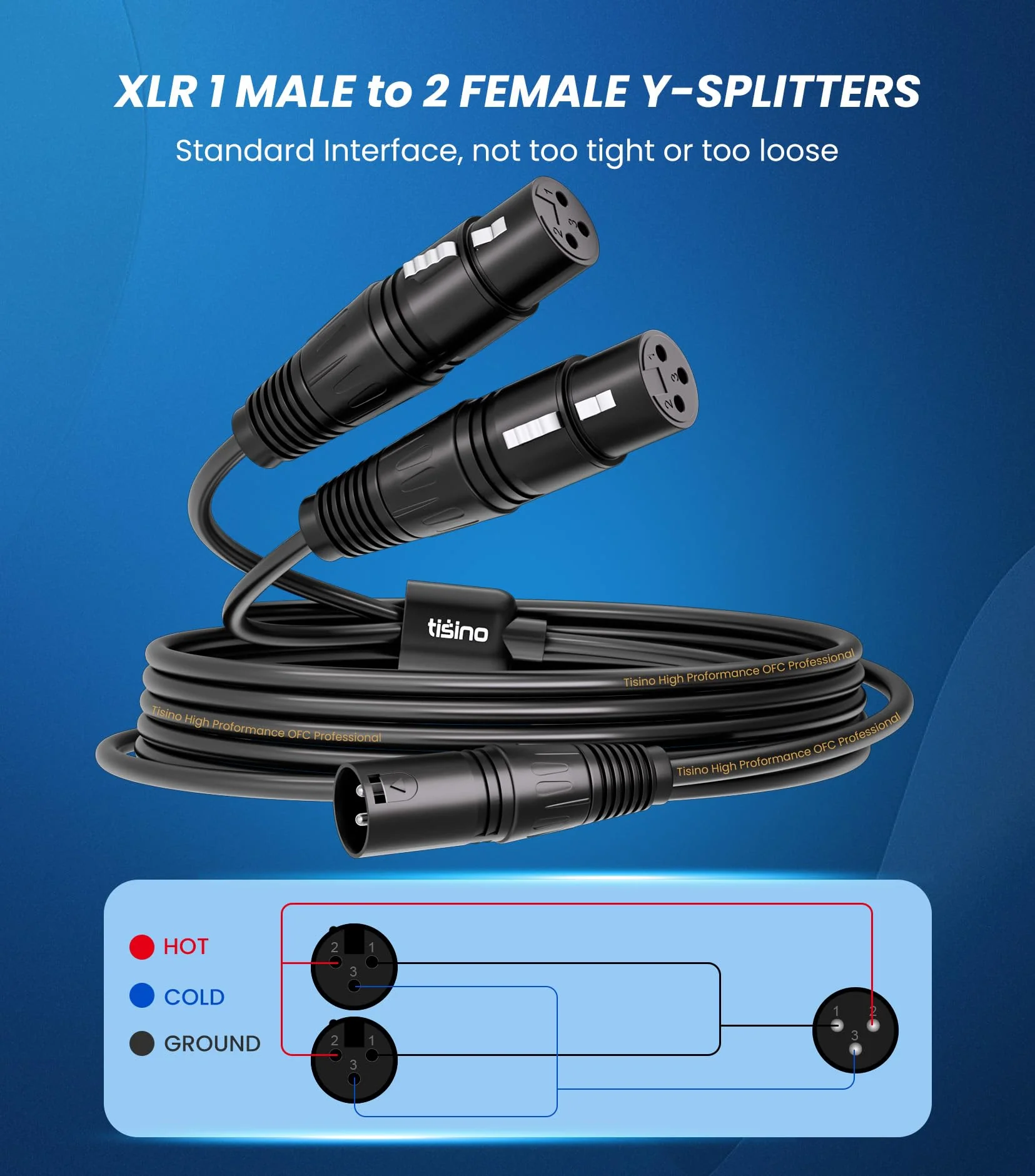Tisino 10 Feet XLR Y-Splitter Cable, 2 Female to 1 Male, Balanced Mic Adaptor, 3M Black - Image 4