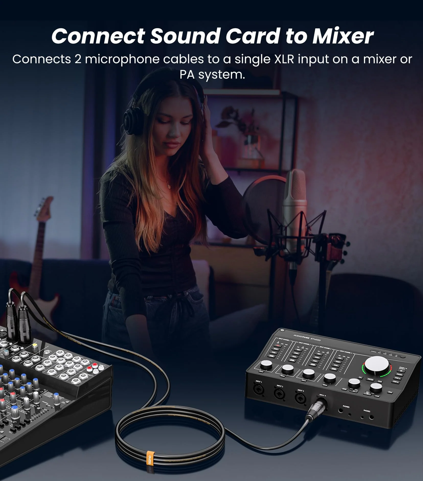 Tisino 10 Feet XLR Y-Splitter Cable, 2 Female to 1 Male, Balanced Mic Adaptor, 3M Black - Image 5