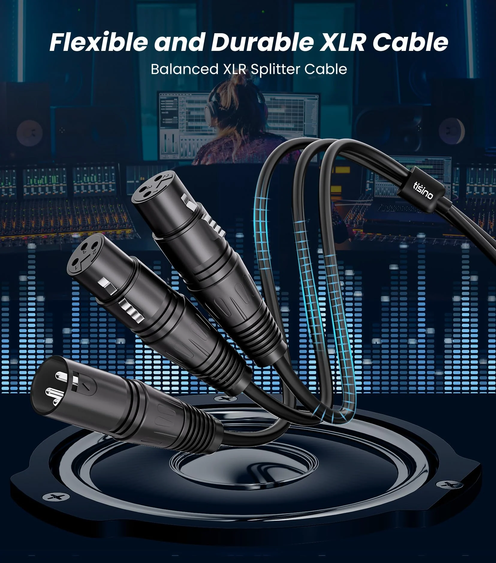 Tisino 10 Feet XLR Y-Splitter Cable, 2 Female to 1 Male, Balanced Mic Adaptor, 3M Black - Image 6