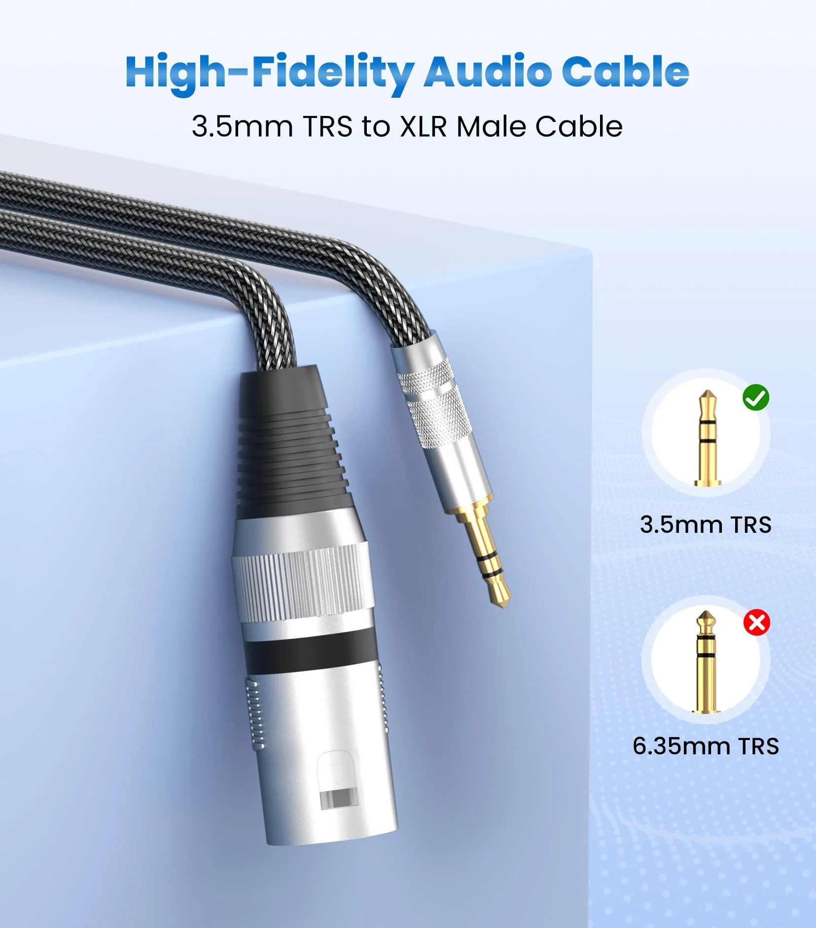tisino 3.5mm to XLR Cable Unbalanced Mini Jack 1/8 inch to XLR Male Adapter Microphone Cord - 10ft/3m 10 feet - Image 2