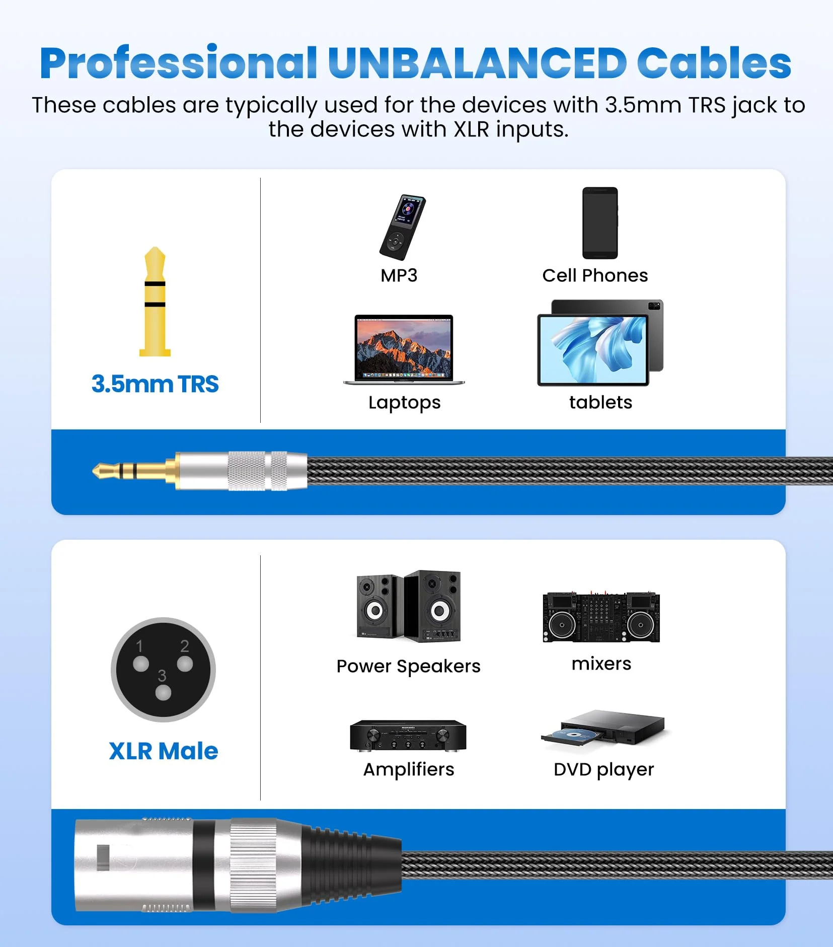tisino 3.5mm to XLR Cable Unbalanced Mini Jack 1/8 inch to XLR Male Adapter Microphone Cord - 10ft/3m 10 feet - Image 3
