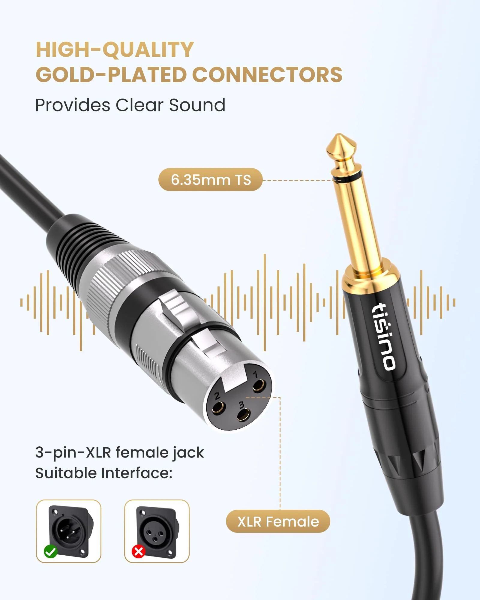 Tisino Female XLR to 1/4 (6.35mm) TS Mono Jack Unbalanced Microphone Cable Mic Cord for Dynamic Microphone - 25 FT/8 Meters 25 feet - Image 2