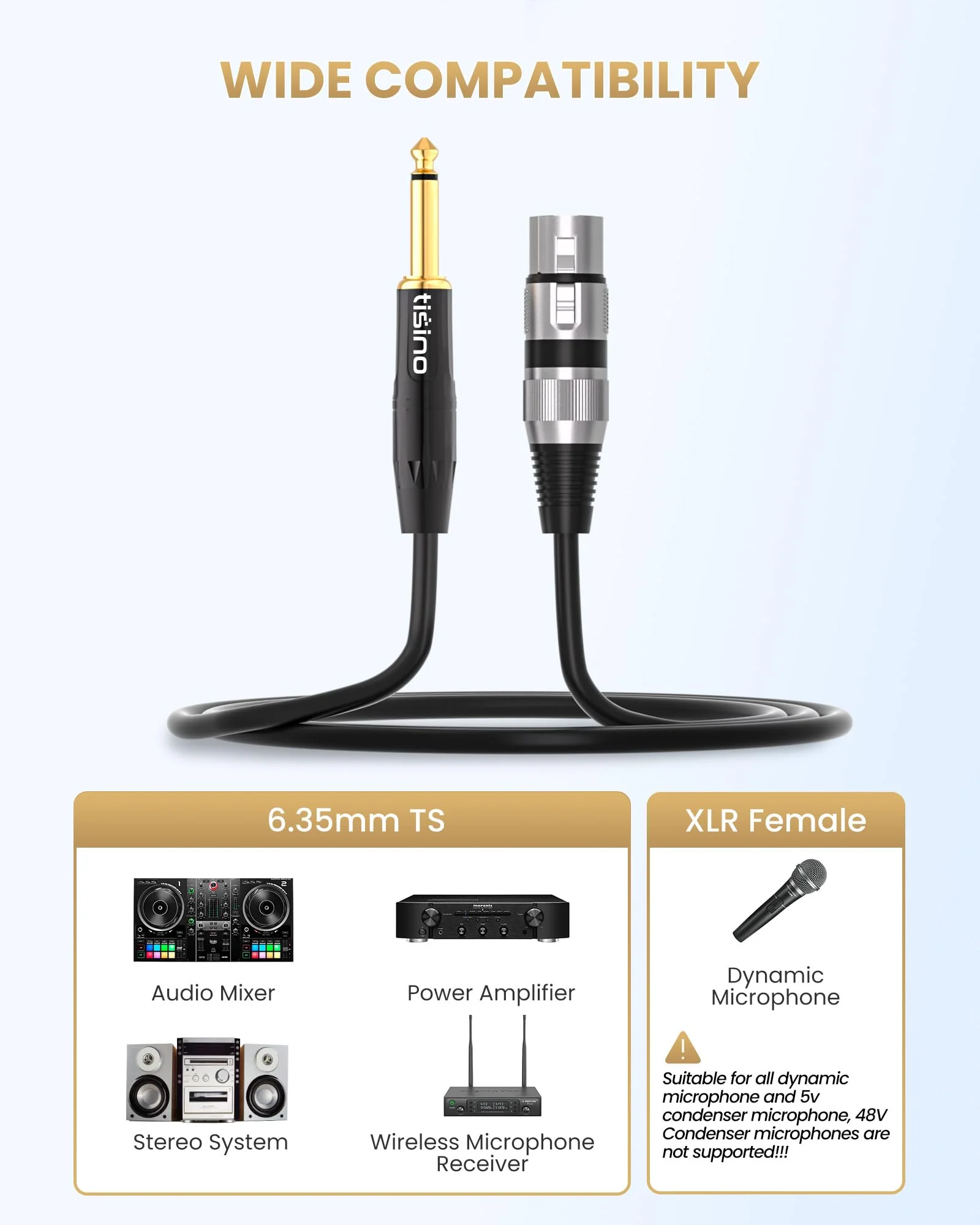 Tisino Female XLR to 1/4 (6.35mm) TS Mono Jack Unbalanced Microphone Cable Mic Cord for Dynamic Microphone - 25 FT/8 Meters 25 feet - Image 4