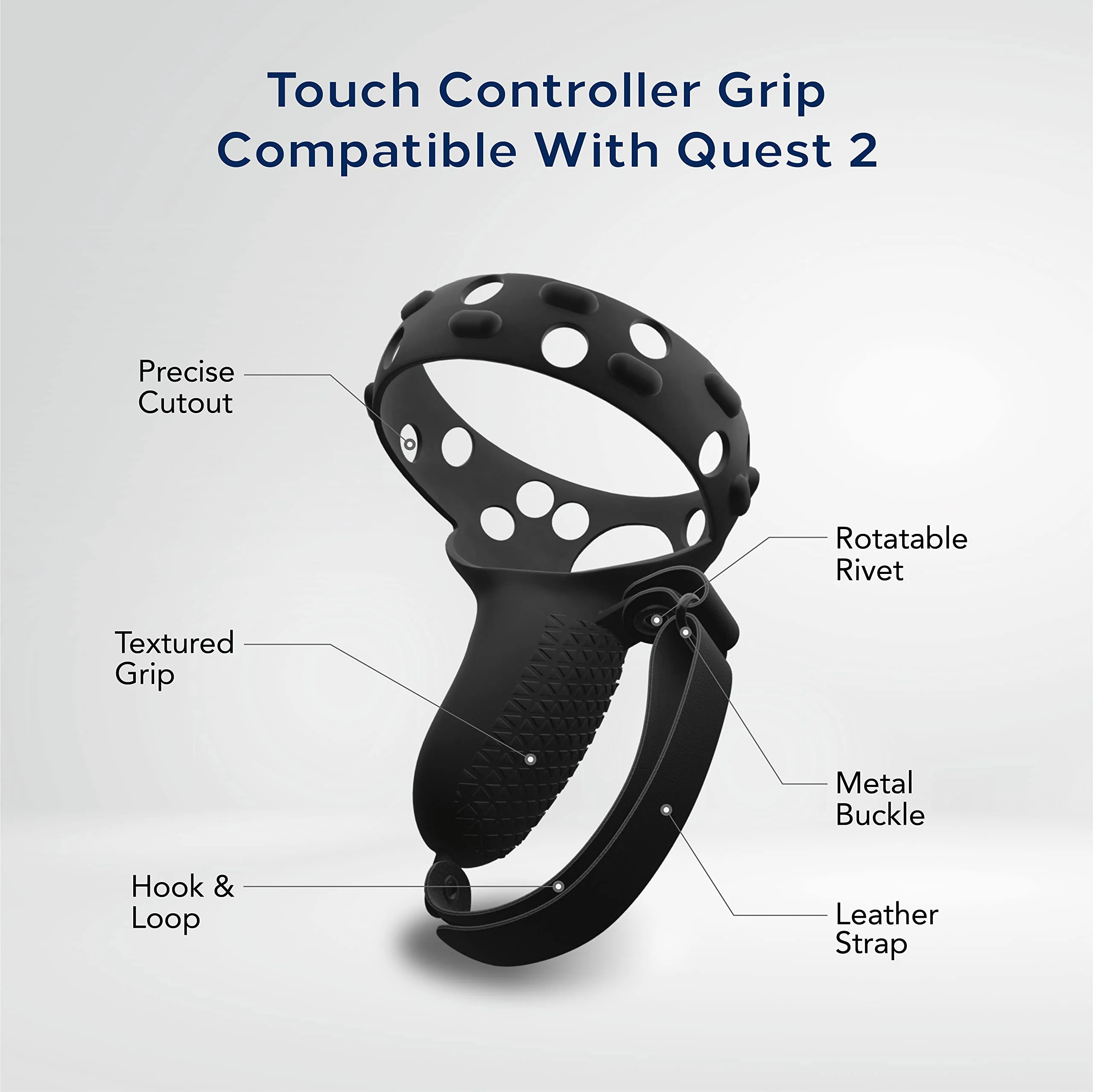 TNP Controller Grips for Oculus Quest 2 / Meta Quest 2 Knuckle Strap Black VR Touch Controller Hand Grip Cover Protector Sleeve with Anti-Throw Adjustable Straps - Image 4