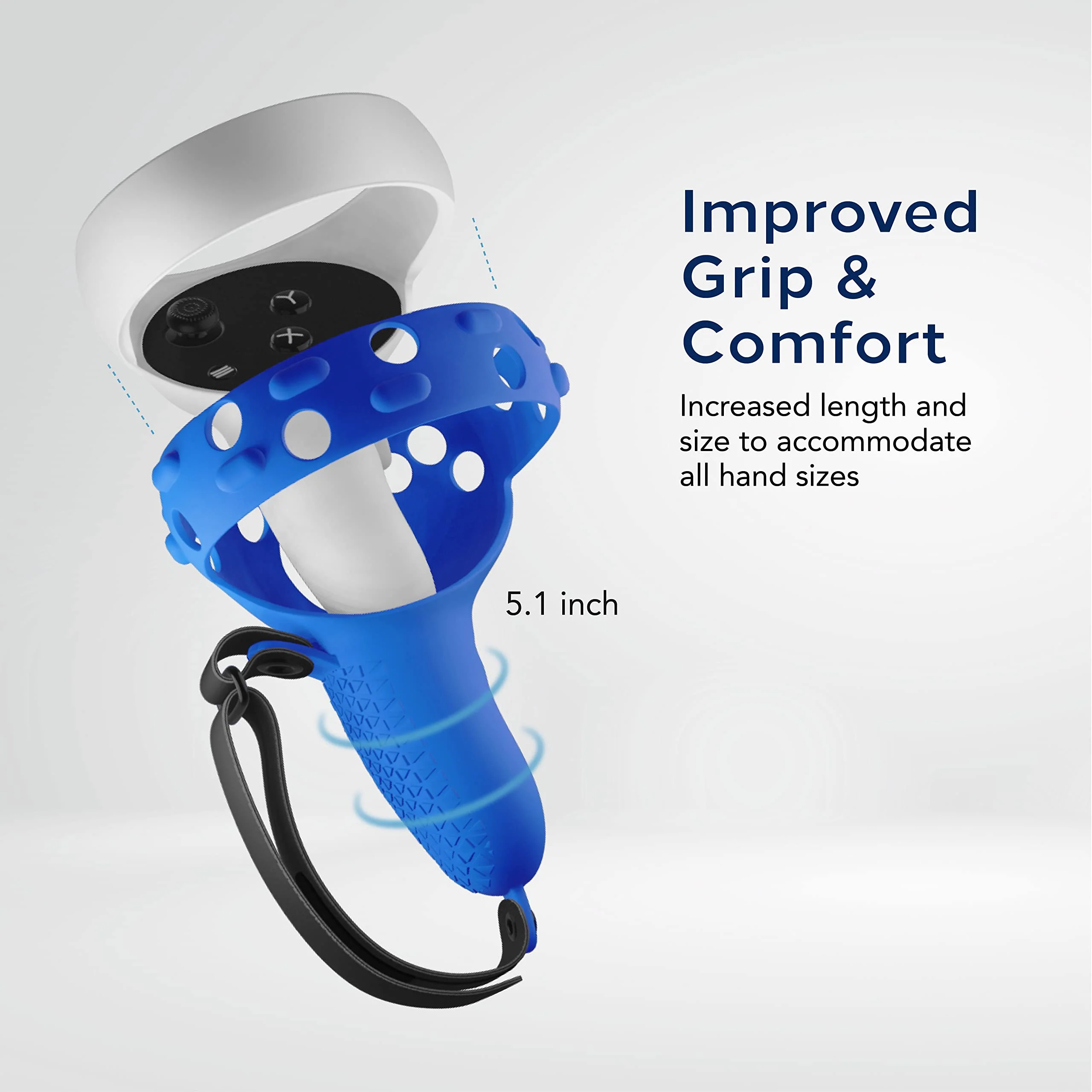 TNP Controller Grips for Oculus Quest 2 / Meta Quest 2 Knuckle Strap Black VR Touch Controller Hand Grip Cover Protector Sleeve with Anti-Throw Adjustable Straps Blue - Image 2