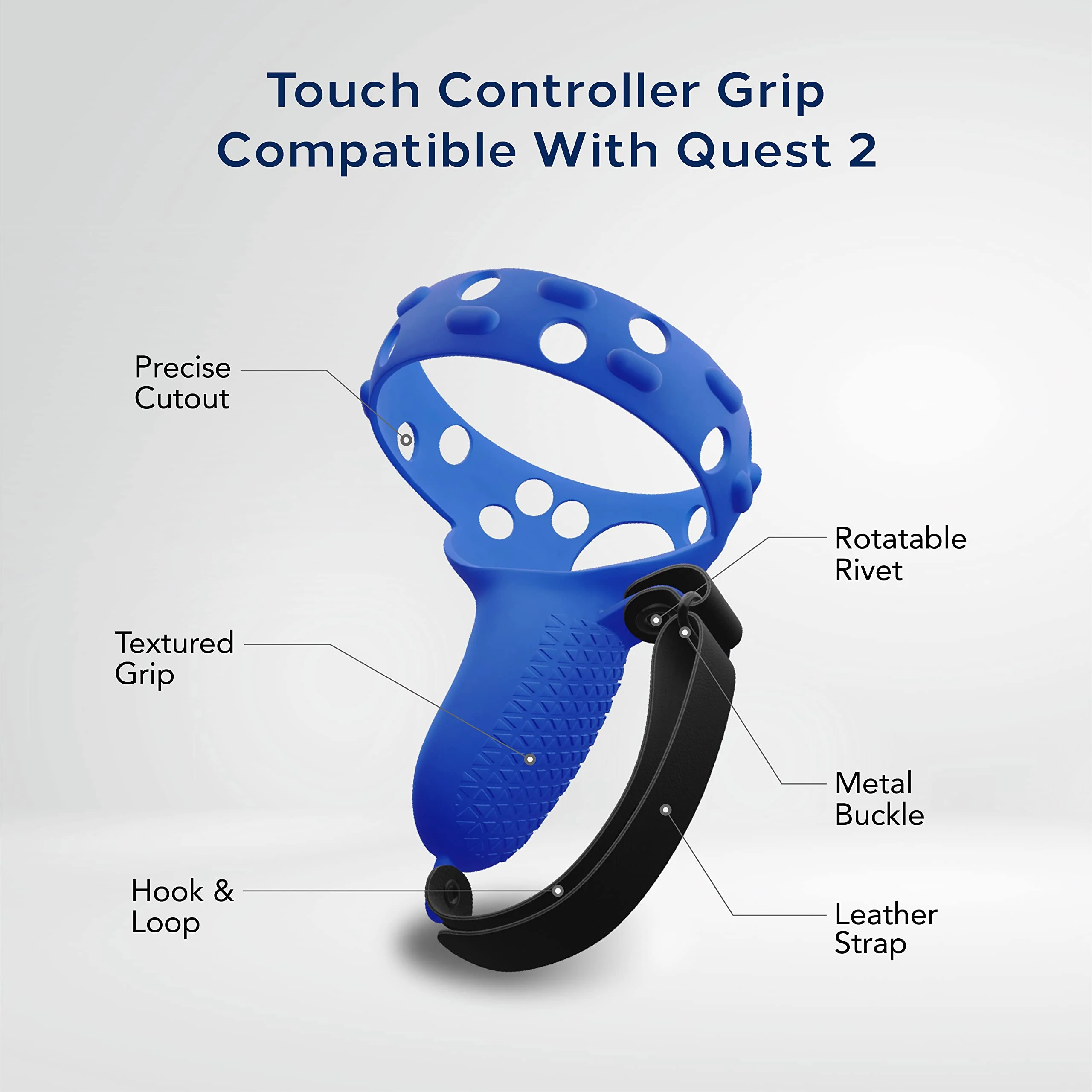 TNP Controller Grips for Oculus Quest 2 / Meta Quest 2 Knuckle Strap Black VR Touch Controller Hand Grip Cover Protector Sleeve with Anti-Throw Adjustable Straps Blue - Image 4