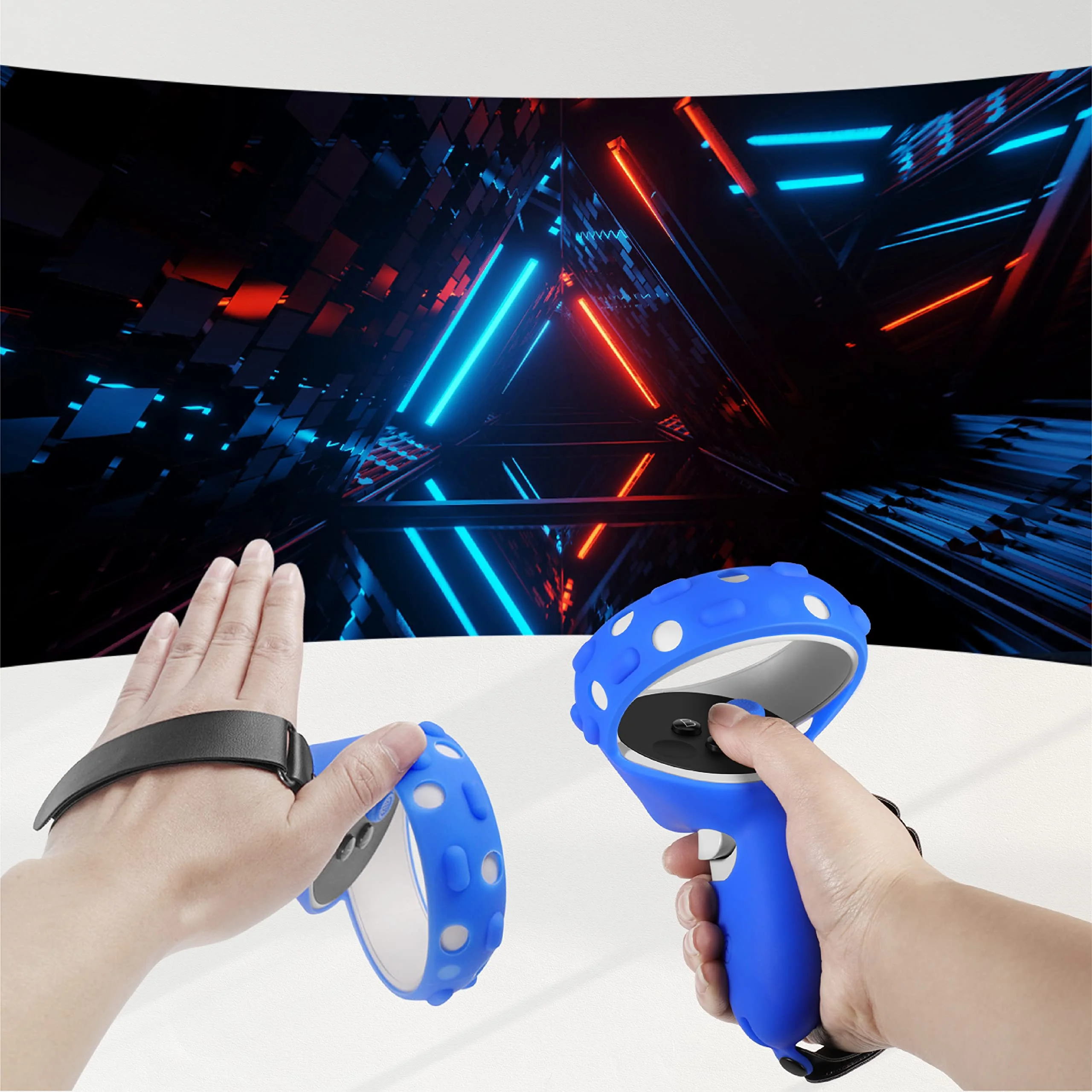 TNP Controller Grips for Oculus Quest 2 / Meta Quest 2 Knuckle Strap Black VR Touch Controller Hand Grip Cover Protector Sleeve with Anti-Throw Adjustable Straps Blue - Image 8