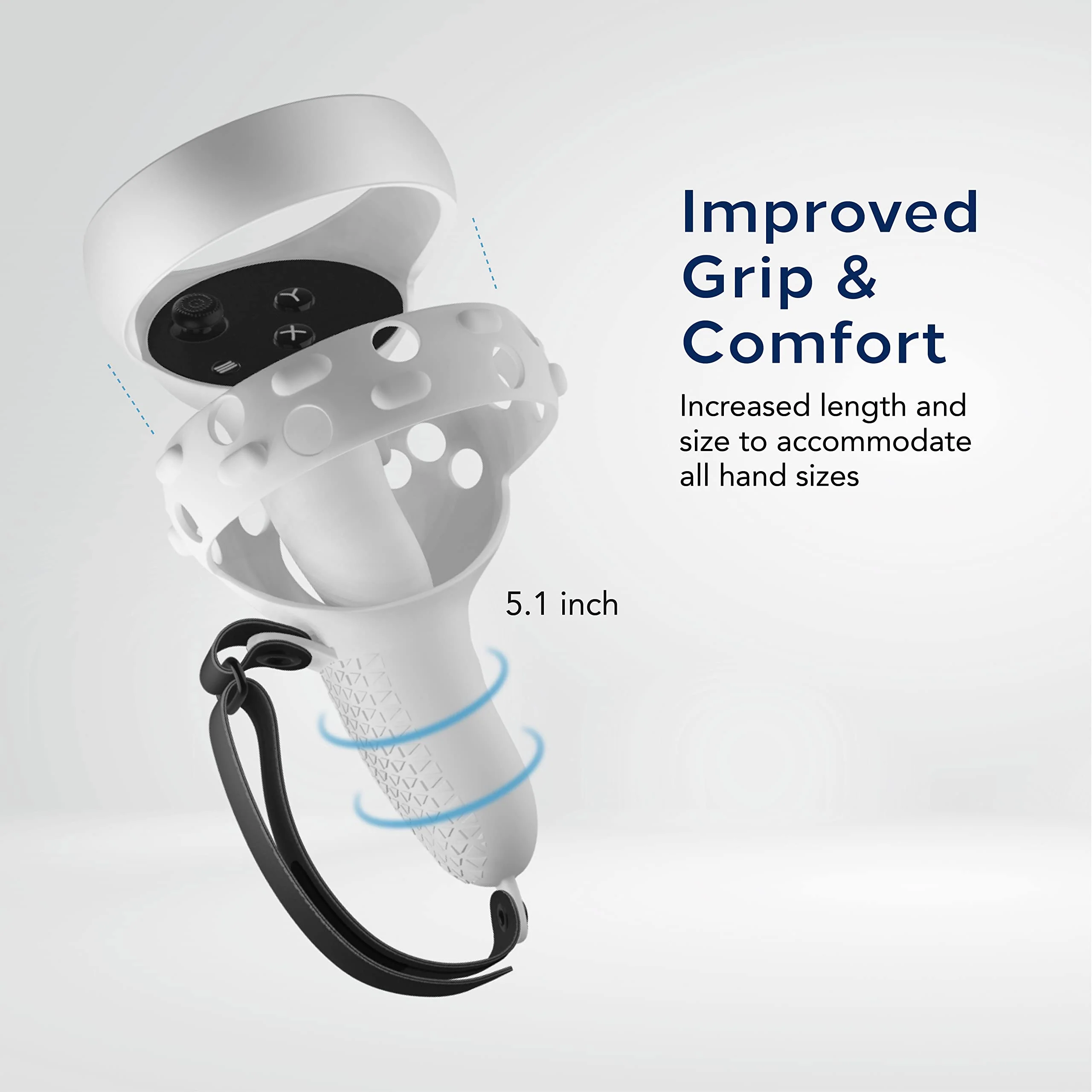 TNP Controller Grips for Oculus Quest 2 / Meta Quest 2 Knuckle Strap Black VR Touch Controller Hand Grip Cover Protector Sleeve with Anti-Throw Adjustable Straps White - Image 2