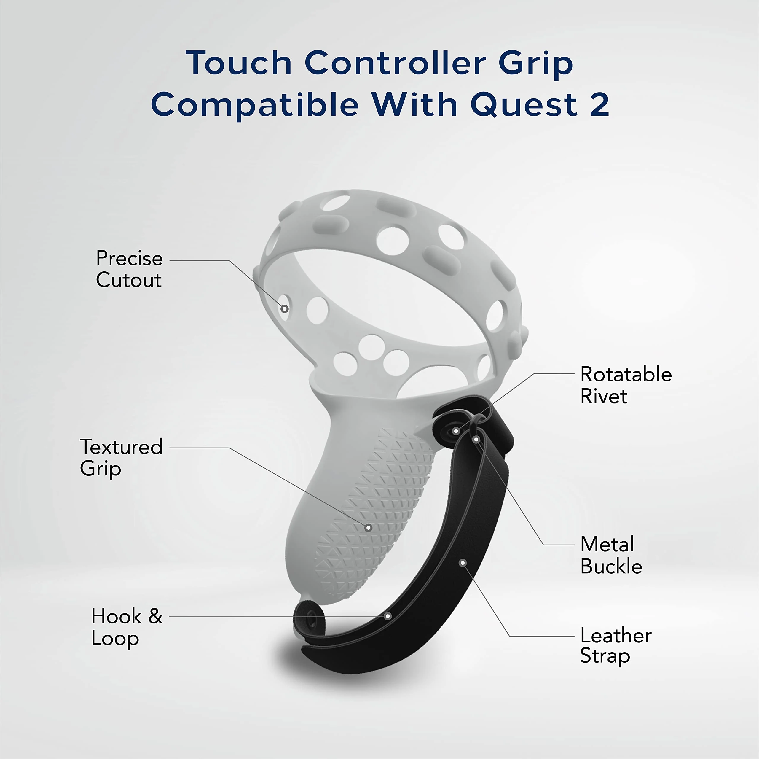 TNP Controller Grips for Oculus Quest 2 / Meta Quest 2 Knuckle Strap Black VR Touch Controller Hand Grip Cover Protector Sleeve with Anti-Throw Adjustable Straps White - Image 4