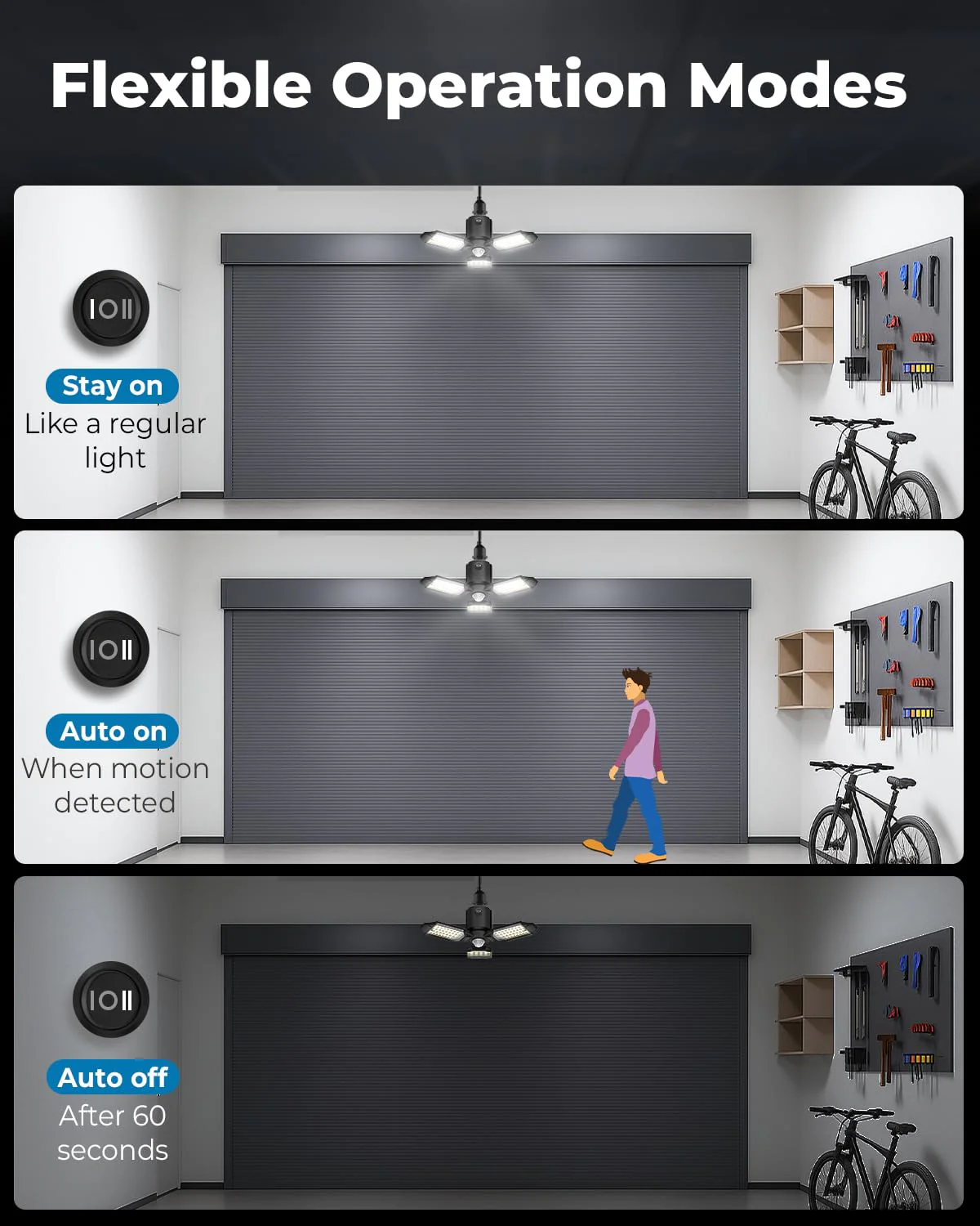 toberich 2 Pack Motion Sensor Garage Lights, 8000LM Garage Lights Motion Activated, 6500K Indoor Motion Sensor LED Light Bulb for Garage, Utility Room, Laundry Room, Basement - Image 3